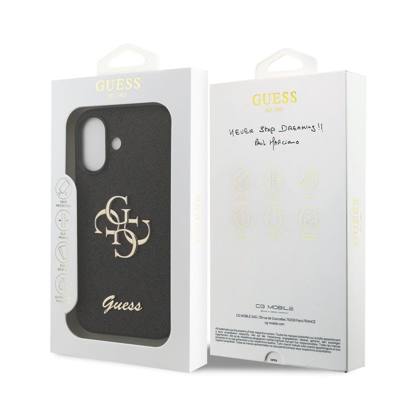 Guess Black Pu Fixed Glitter Big 4G Metal Logo Case For Iphone 17 6.3" - Guhcp17shg4sgk