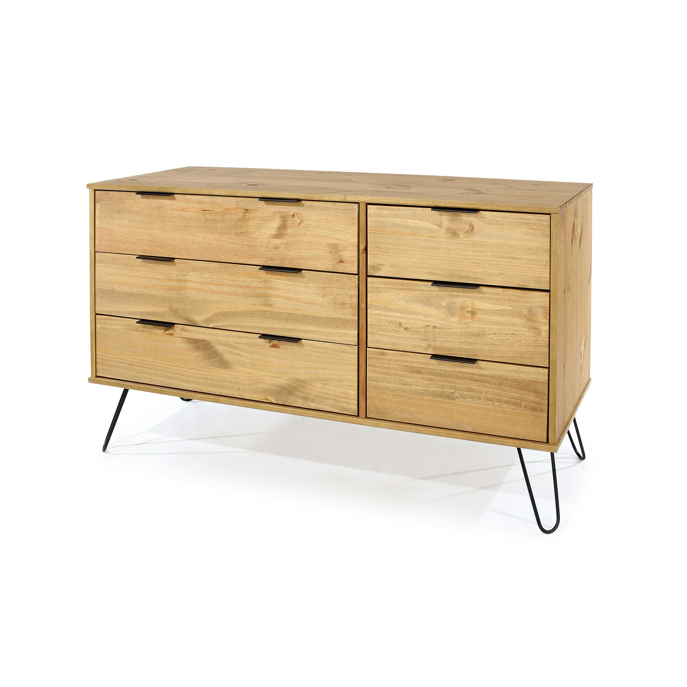 Rackhams Augusta 3 + 3 Drawer Wide Chest - Antique Waxed Pine