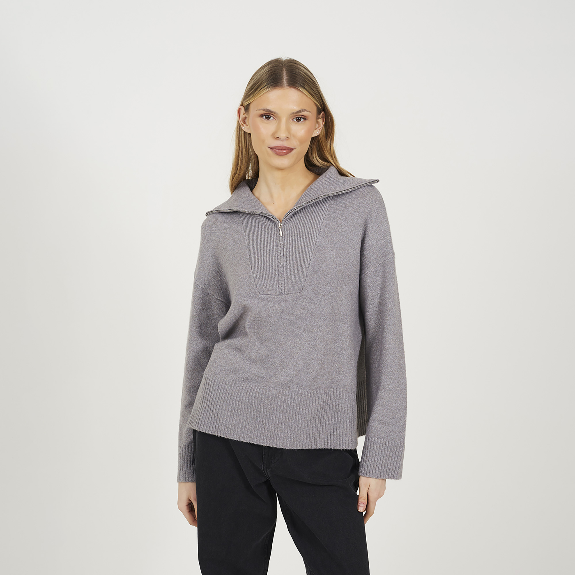 Brave Soul Grey Half Zip Knitted Jumper - S