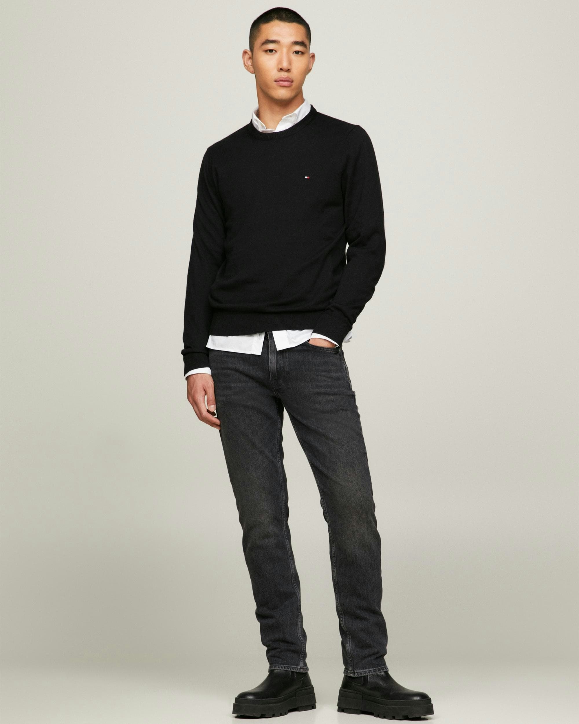 Tommy Hilfiger Men's Black Organic Cotton Cashmere Crew Sweater - Xxl