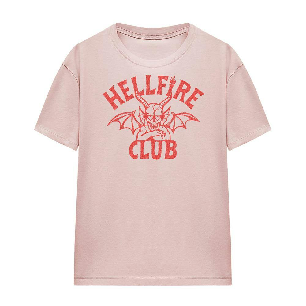 Stranger Things Women's Pink Hellfire Club Tonal Logo T-Shirt - Xxl
