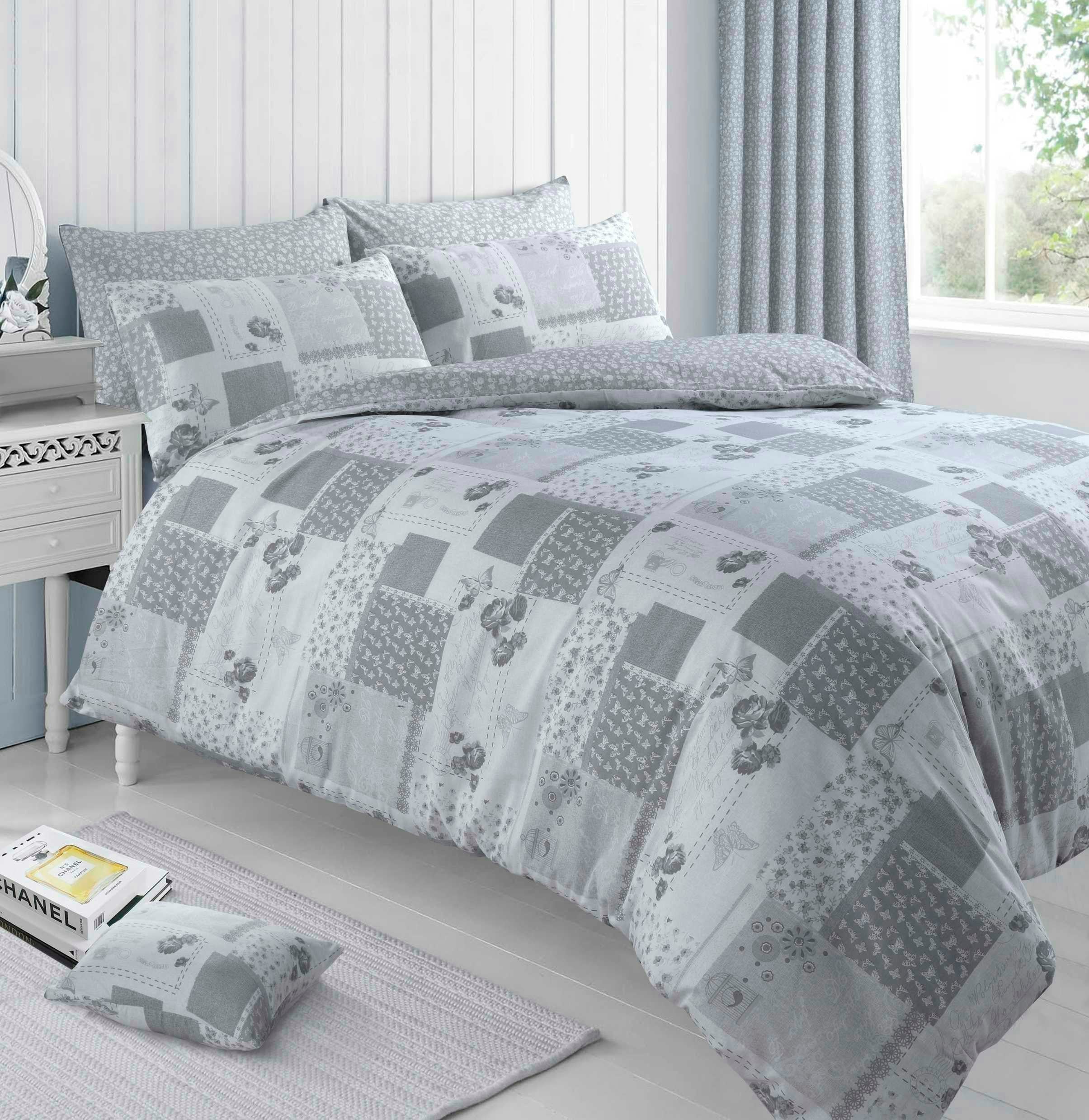 Rackhams Grey Maya Printed Cotton Blend Duvet Cover And Pillowcase Set - Double