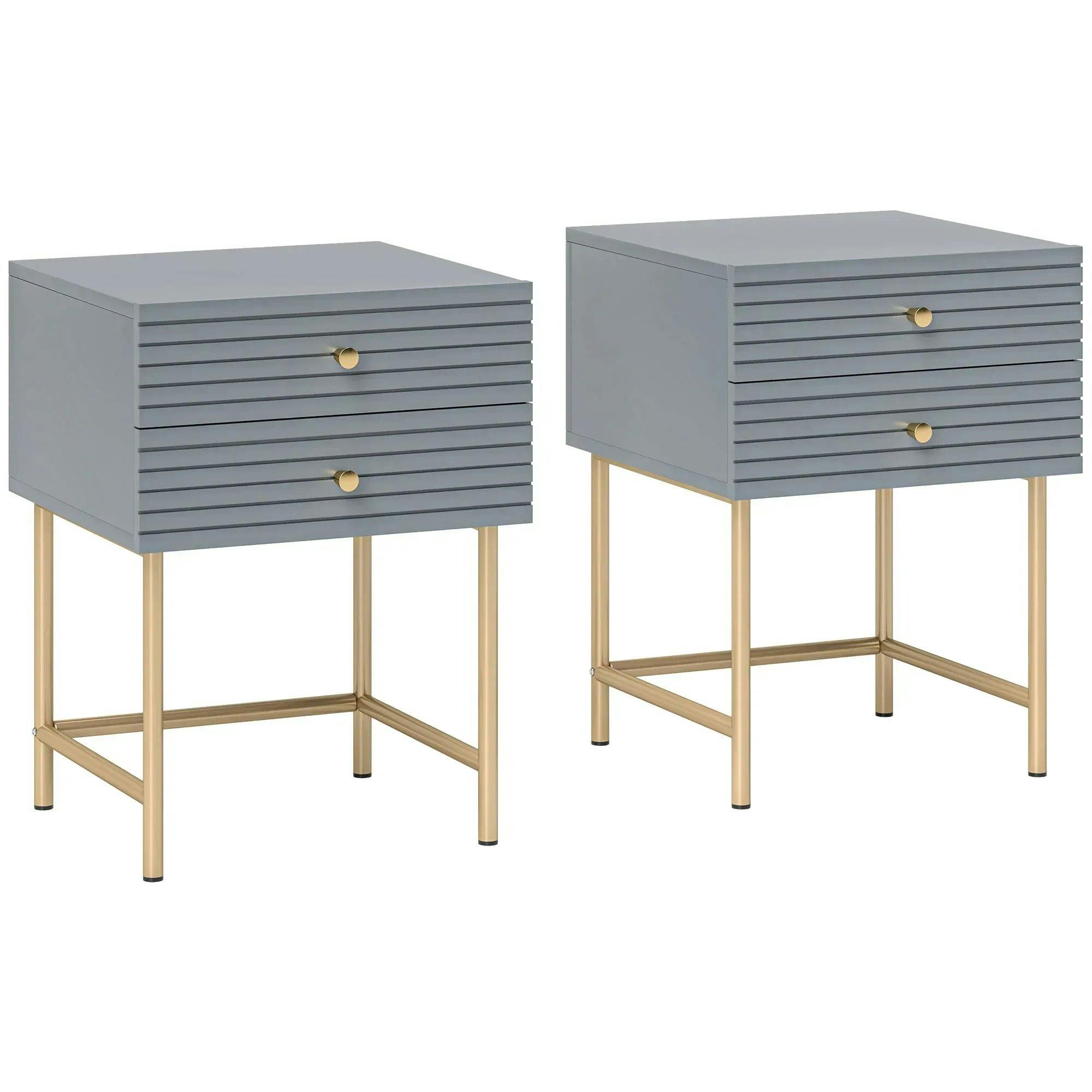 Portland 2 Drawer Bedside Table Set of 2 - Grey - Image 5