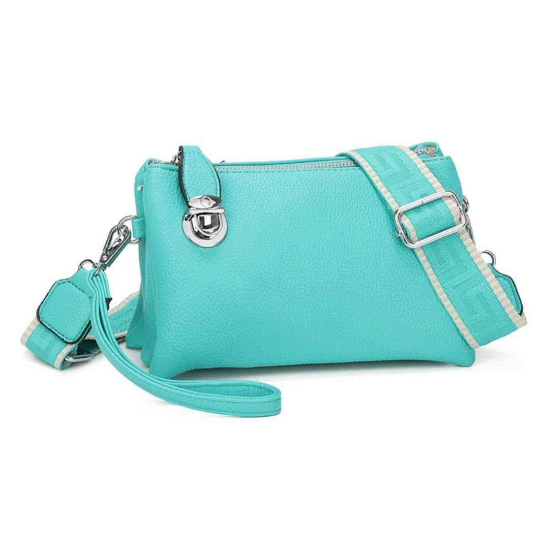 Love Emvy Turquoise Embolden Collection Faux Leather Crossbody Bag With Wrist Strap