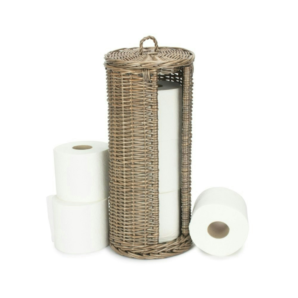 Red Hamper Open Round Rattan 3 Toilet Roll Holder