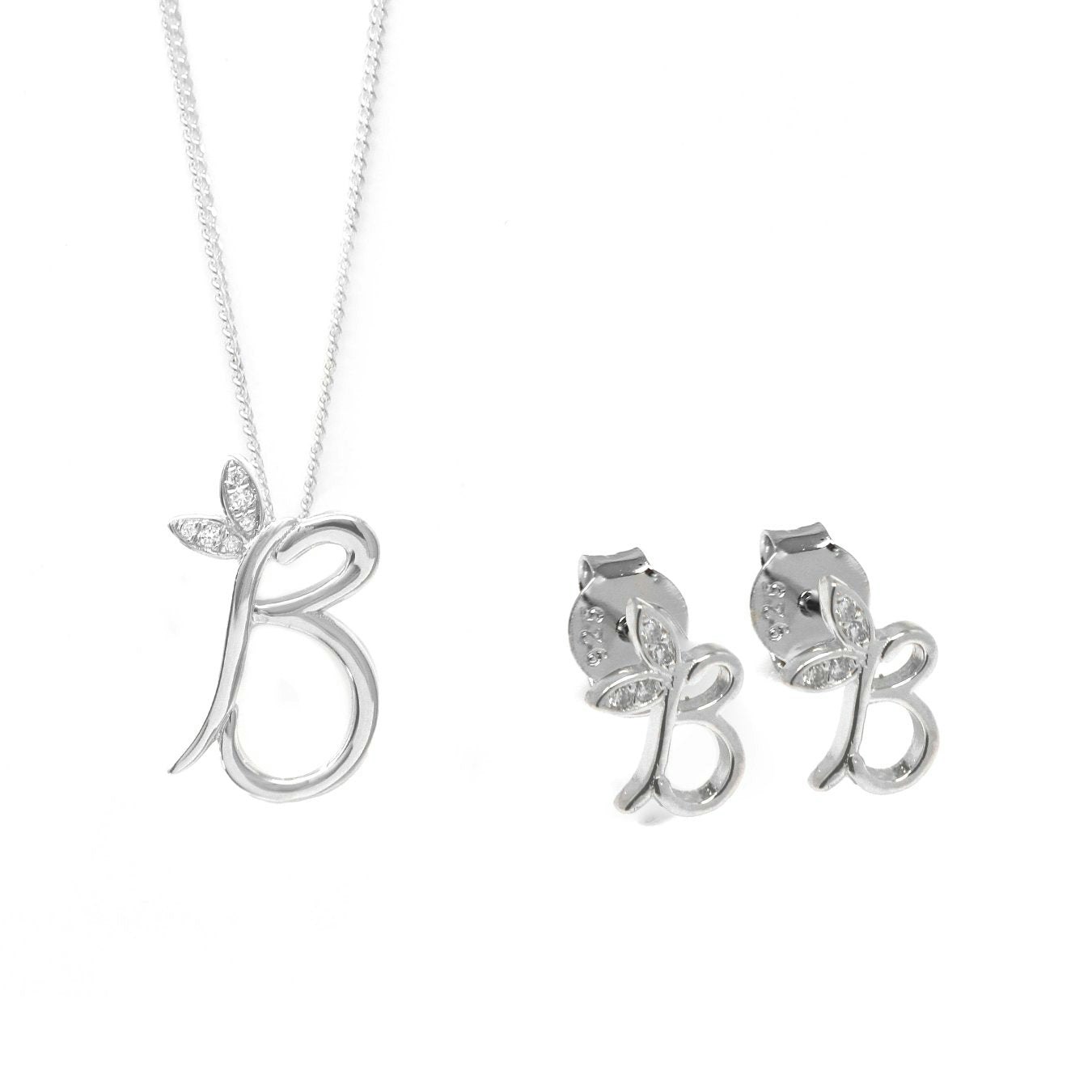 Say It With Silver Winged Initial Earring Gift Set - B