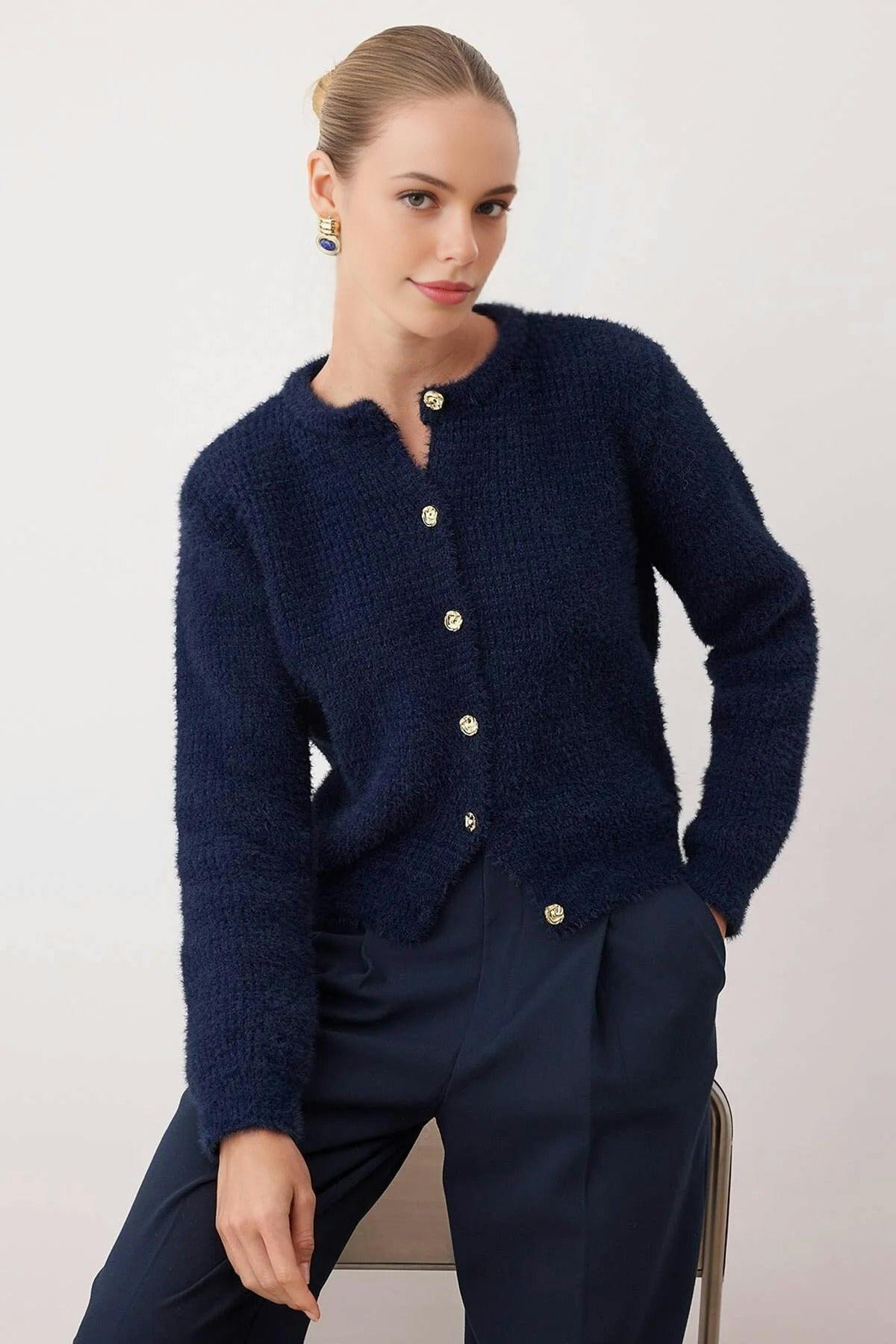 Wovcor Beard Yarn Knit Cardigan - Navy - L