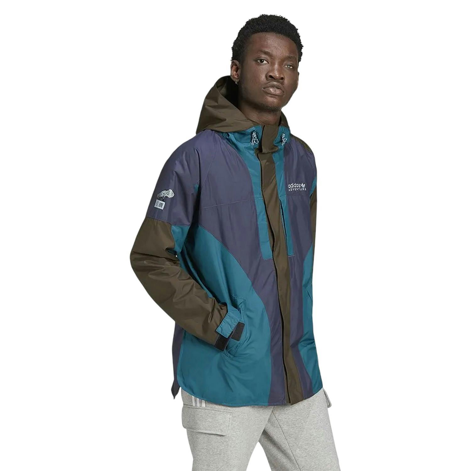 Adidas Men's Dark/Brown Colour Block Logo Jacket - Navy/Brown/Teal - Xs - Navy/Brown/Teal - 100% Recycled Polyester