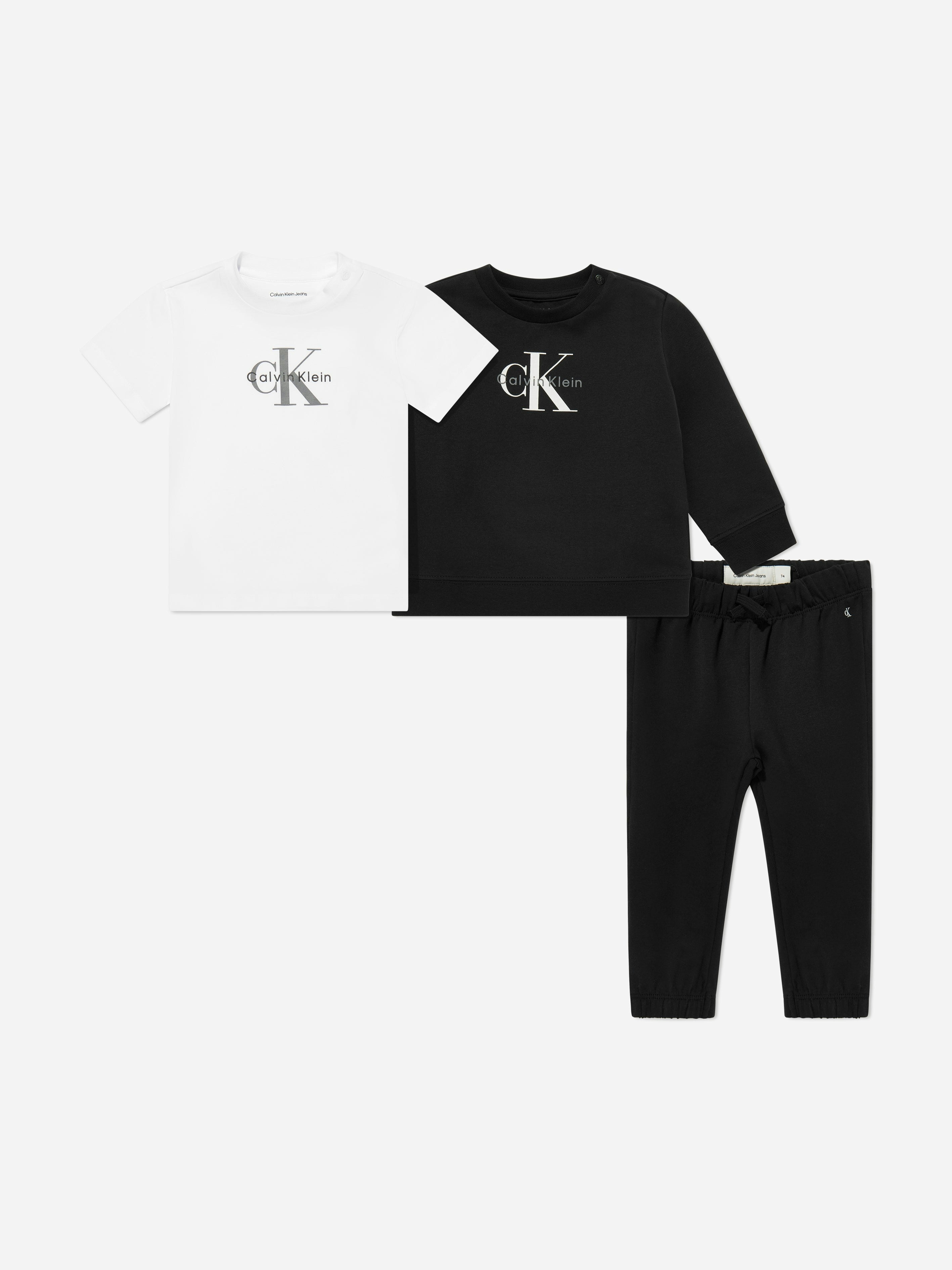 Calvin Klein Men's Black Baby Monogram Tracksuit Gift Set In - 2 Yrs