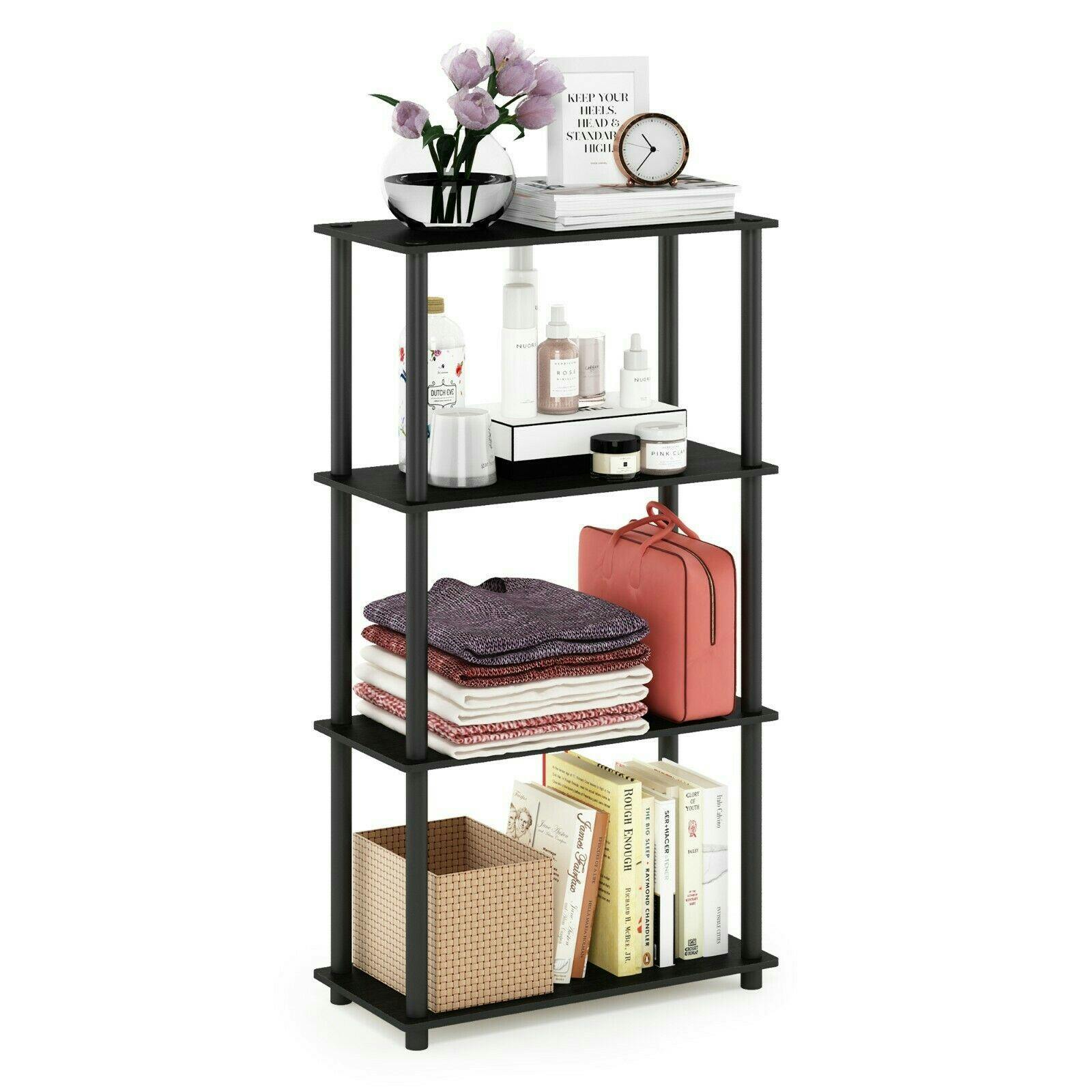 Walplus Black Turn-N-Tube 4-Tier Multipurpose Shelf Display Rack, Americano/ Perfect For Organized Storage And Display