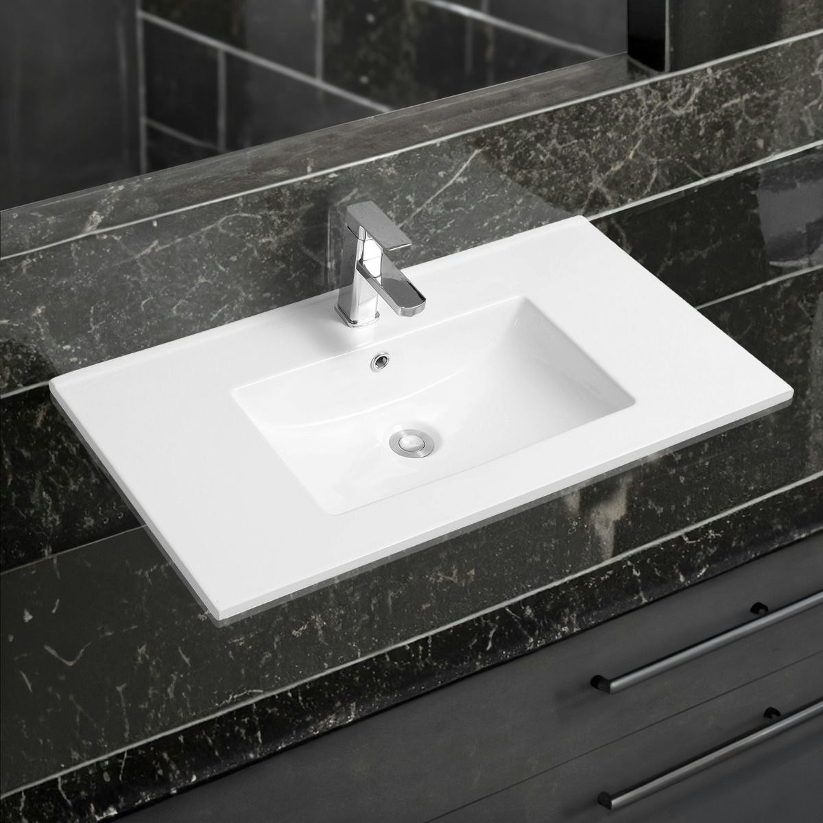 Rackhams White 4001A Ceramic 91Cm Thin-Edge Inset Basin With Scooped Bowl - Ceramic - 91Cm