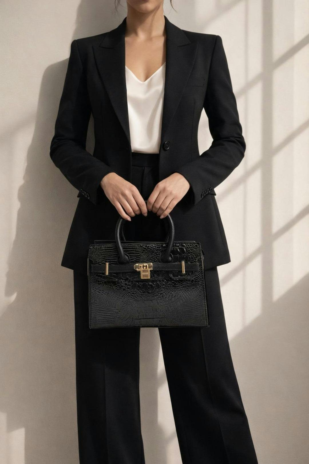 SVNX Women's Croc-Print Handbag in Black - Image 3