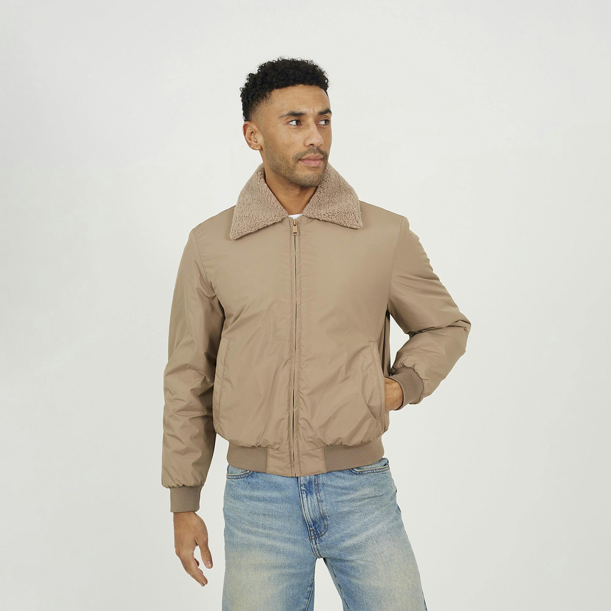 Brave Soul Harrington Jacket With Borg Collar - Stone - Stone - Xl