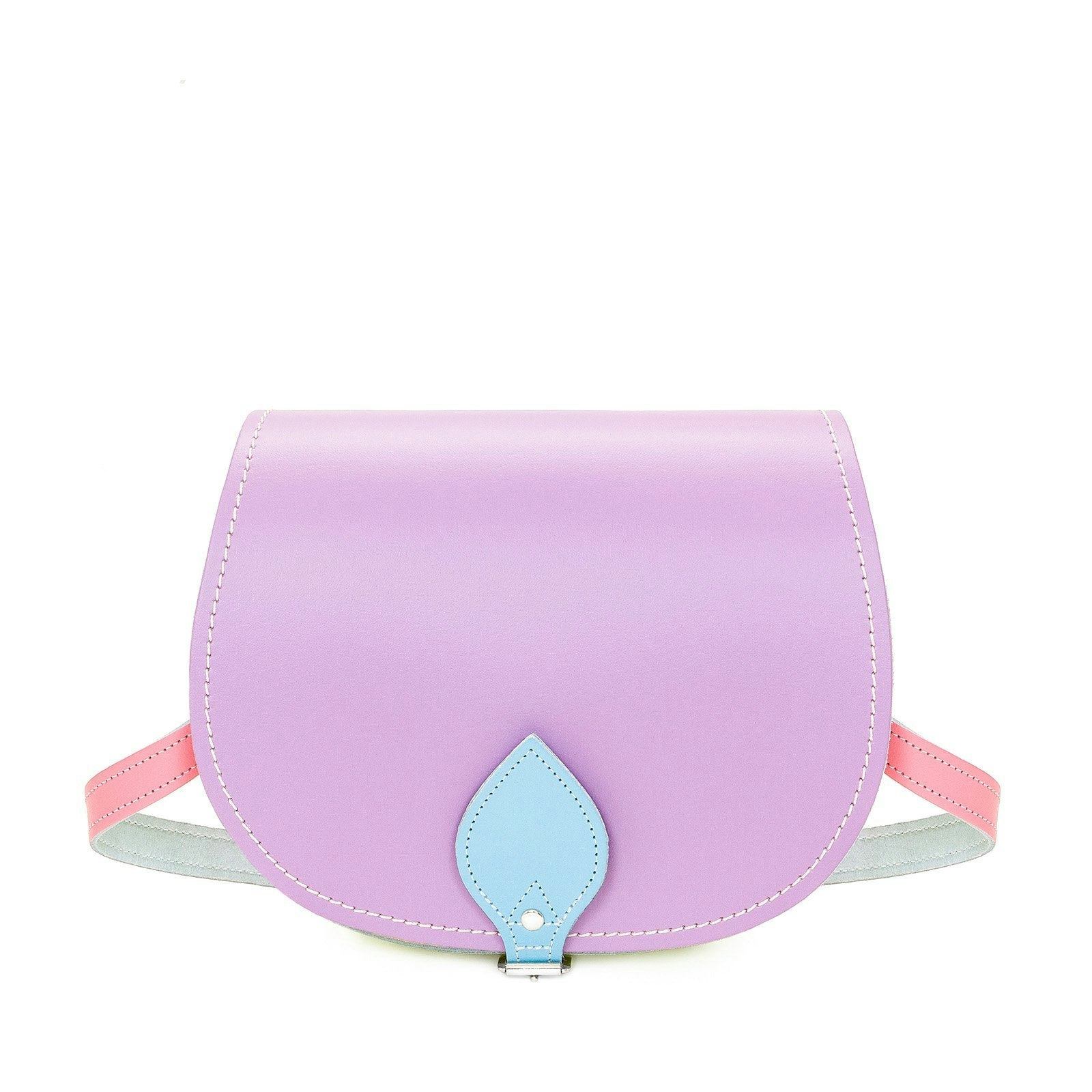 Zatchels Blue/Pink/Green Handmade Leather Saddle Bag - Pastel Kaleidoscope - Small