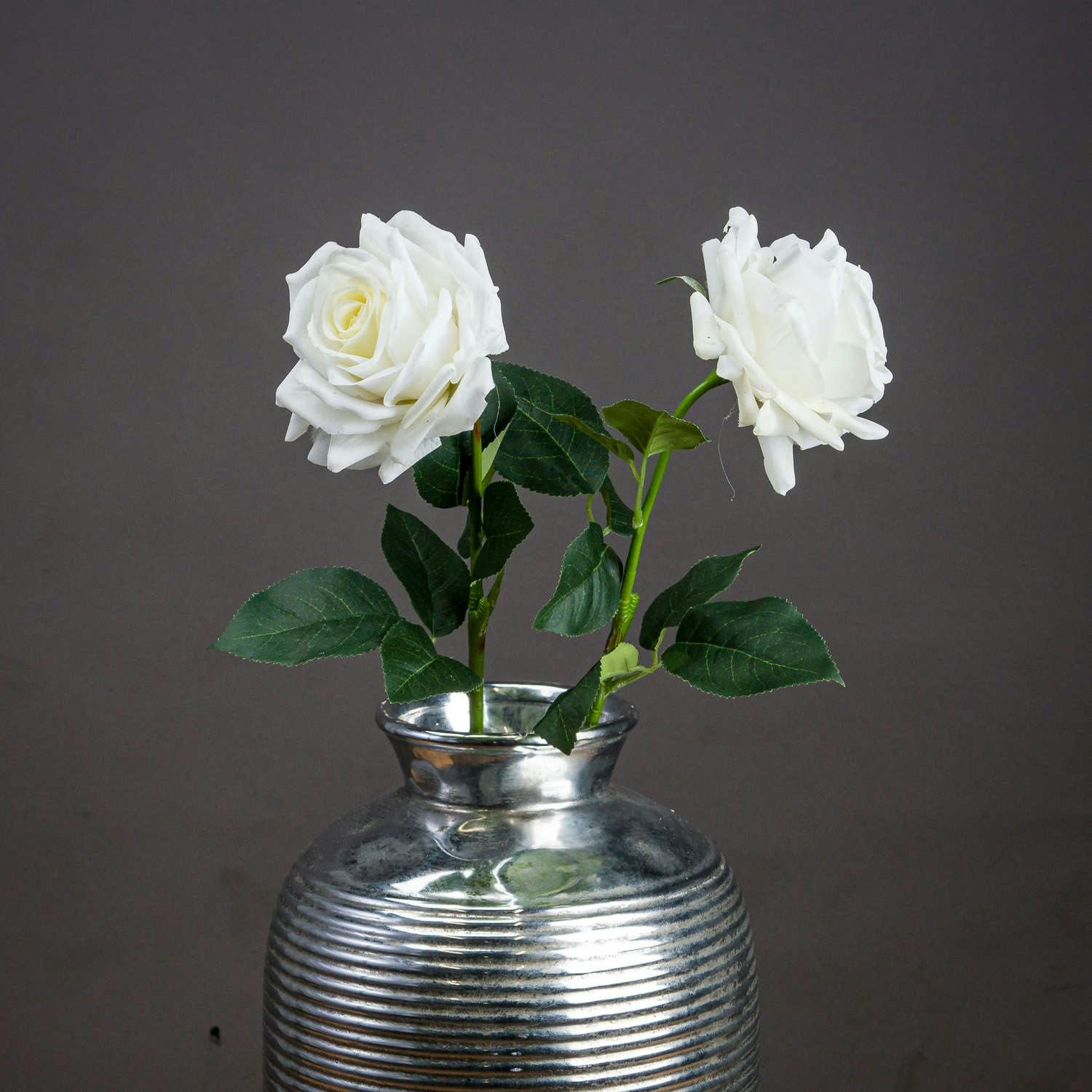 Hill Interiors White/Green Garden Rose Artificial Flower - One Size