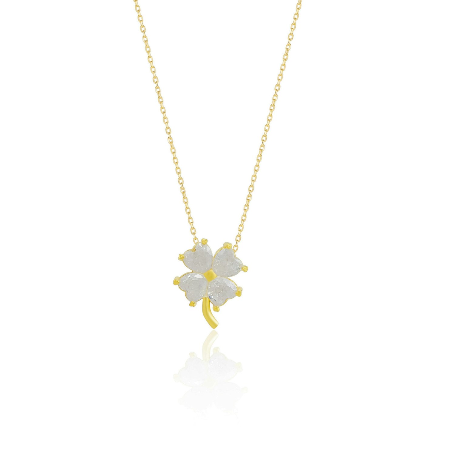 Spero London Silver/White/Gold Four Leaf Clover Sterling Necklace