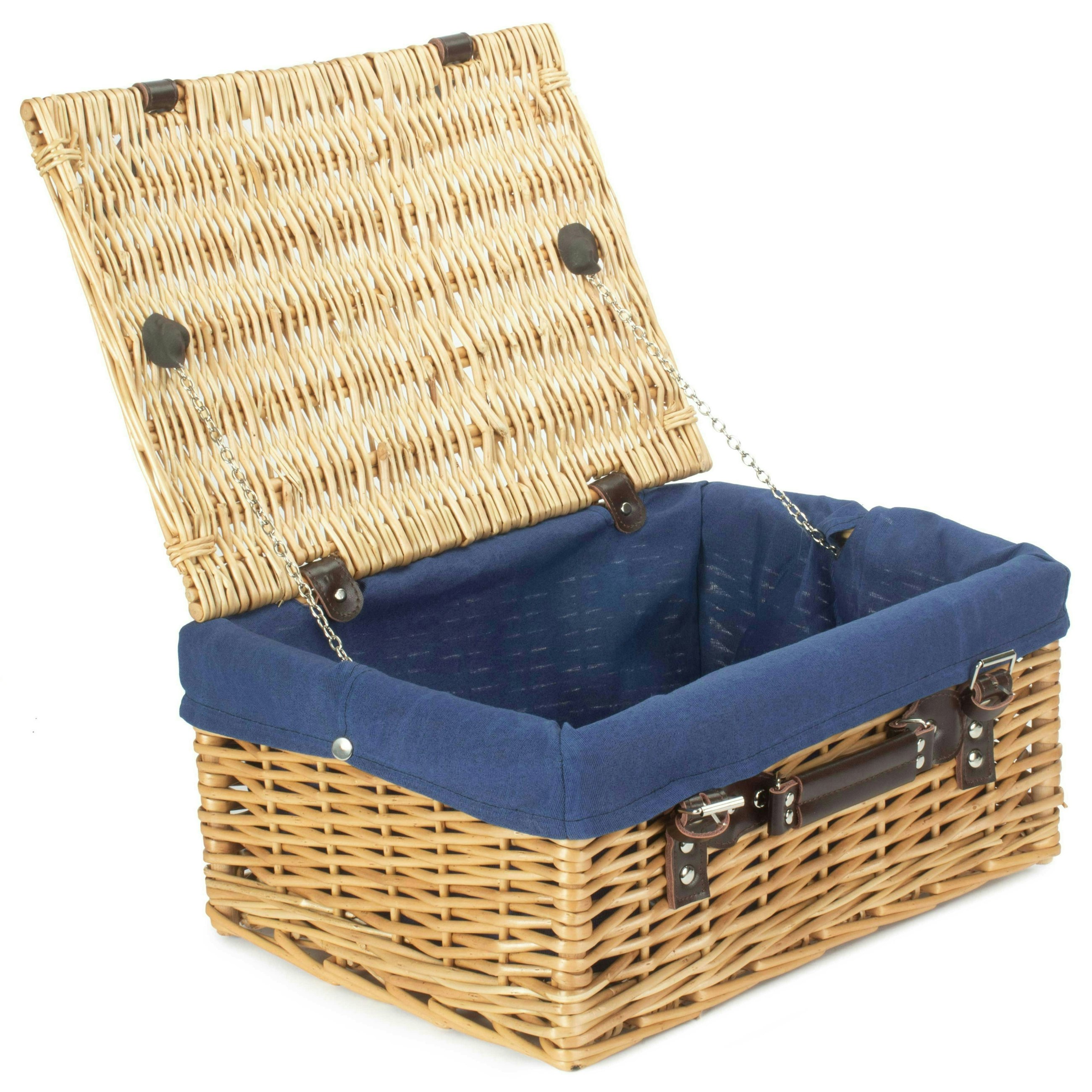 Rackhams Blue 41Cm Buff Willow Wicker Picnic Basket