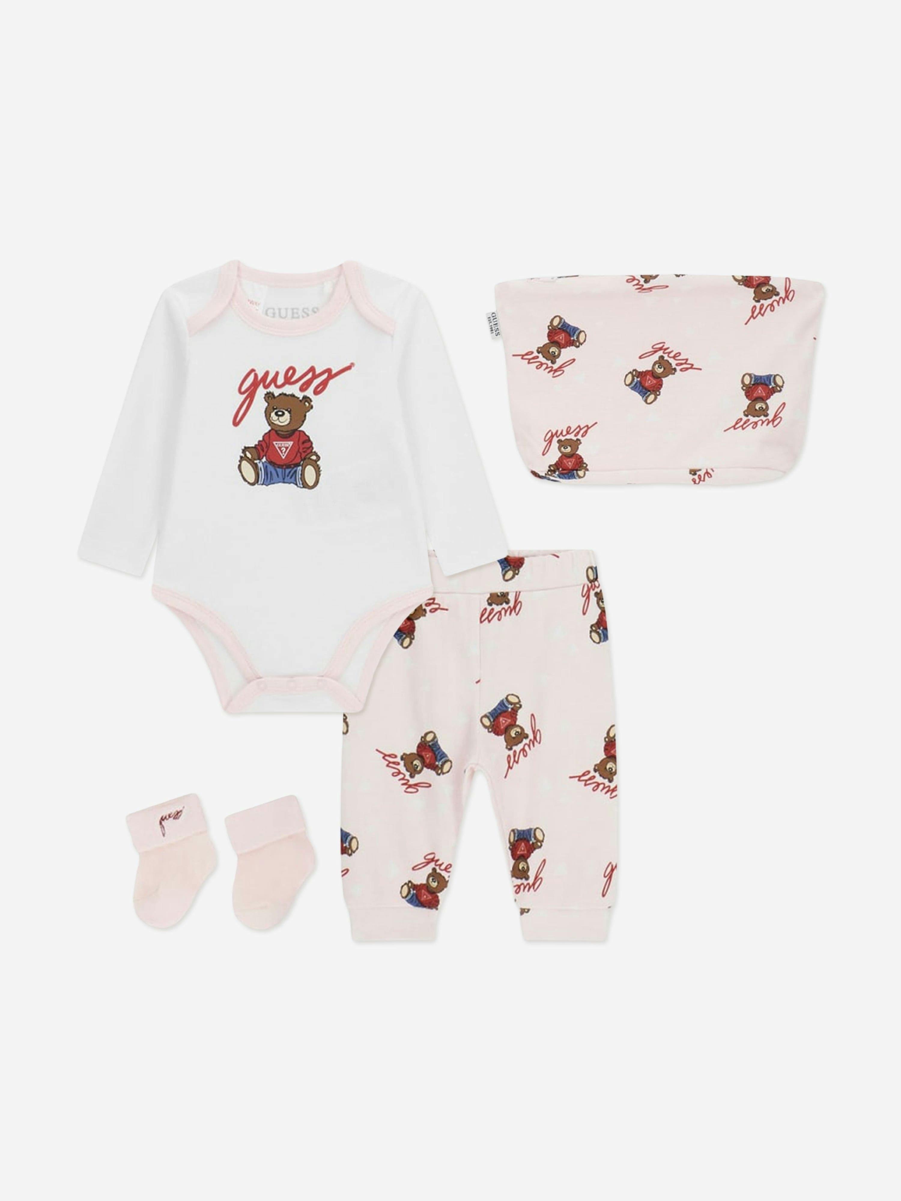 Guess Women's Pink Baby Girls Teddy Bear Bodysuit Set In - 6 - 9 Mths