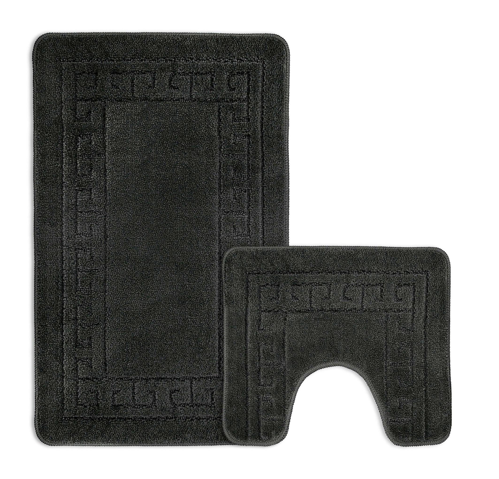 Velosso Grey Greek Key Bathmat Set - Antislip
