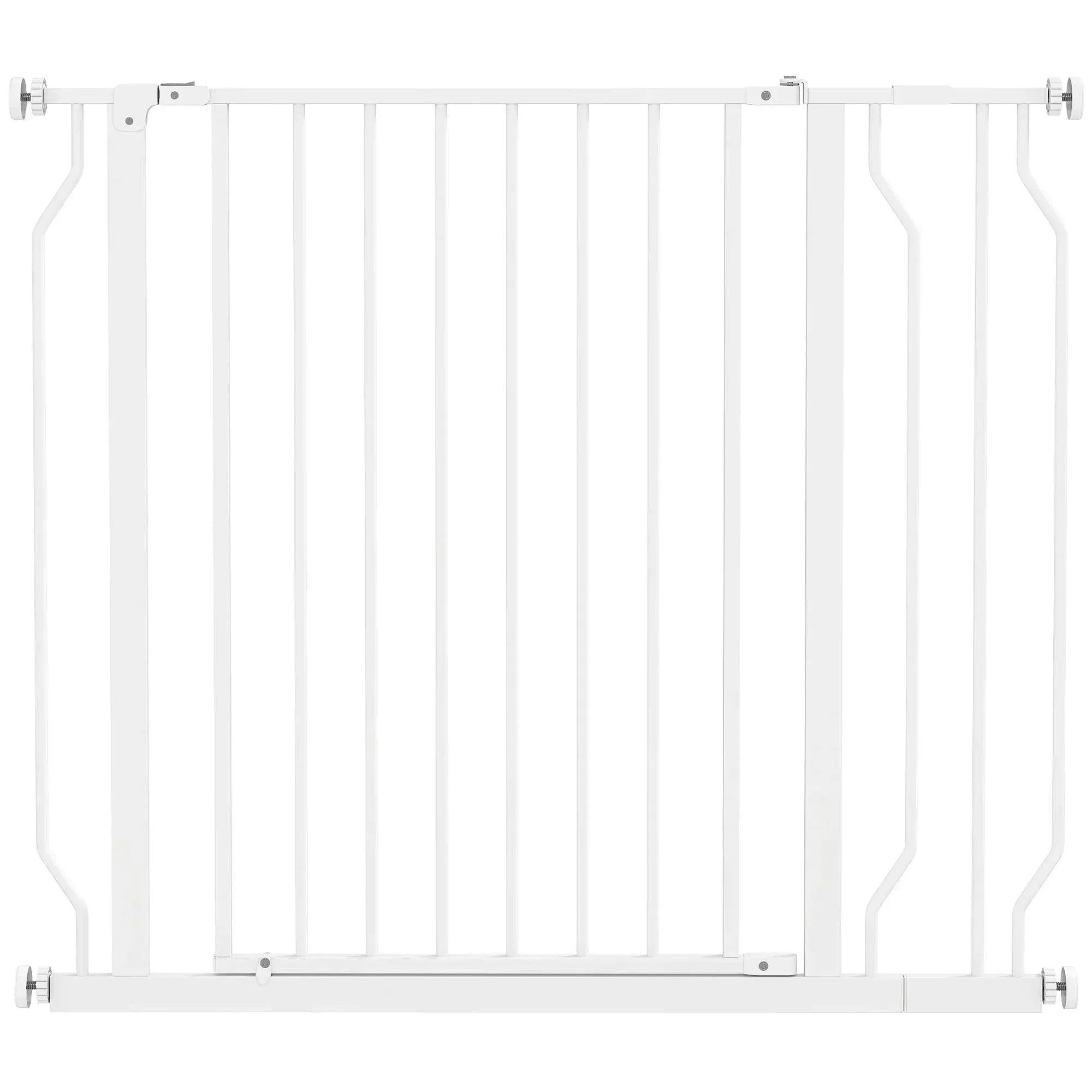 Pawhut Dog Gate Wide Stair Gate W/ Door Pressure Fit, 75-95W Cm, White - Image 6