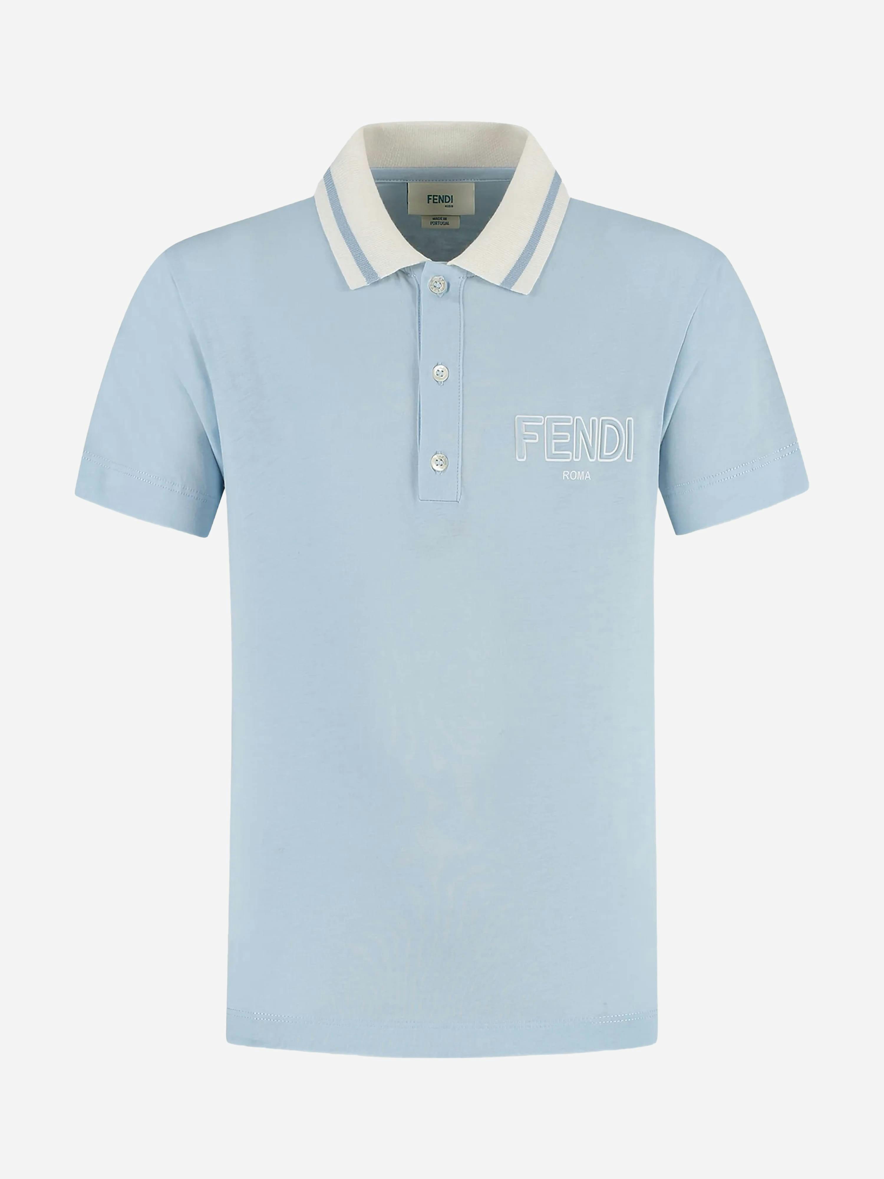Fendi Kids Boys Blue Fendi Logo Polo Shirt In - 12 Yrs