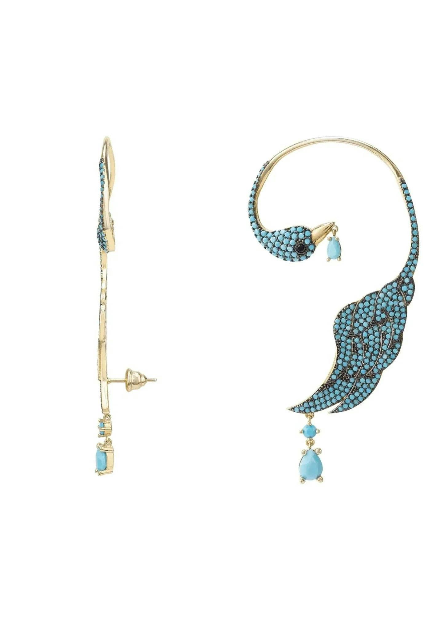 Latelita Turquoise/Gold Bird Of Paradise Ear Climber Left