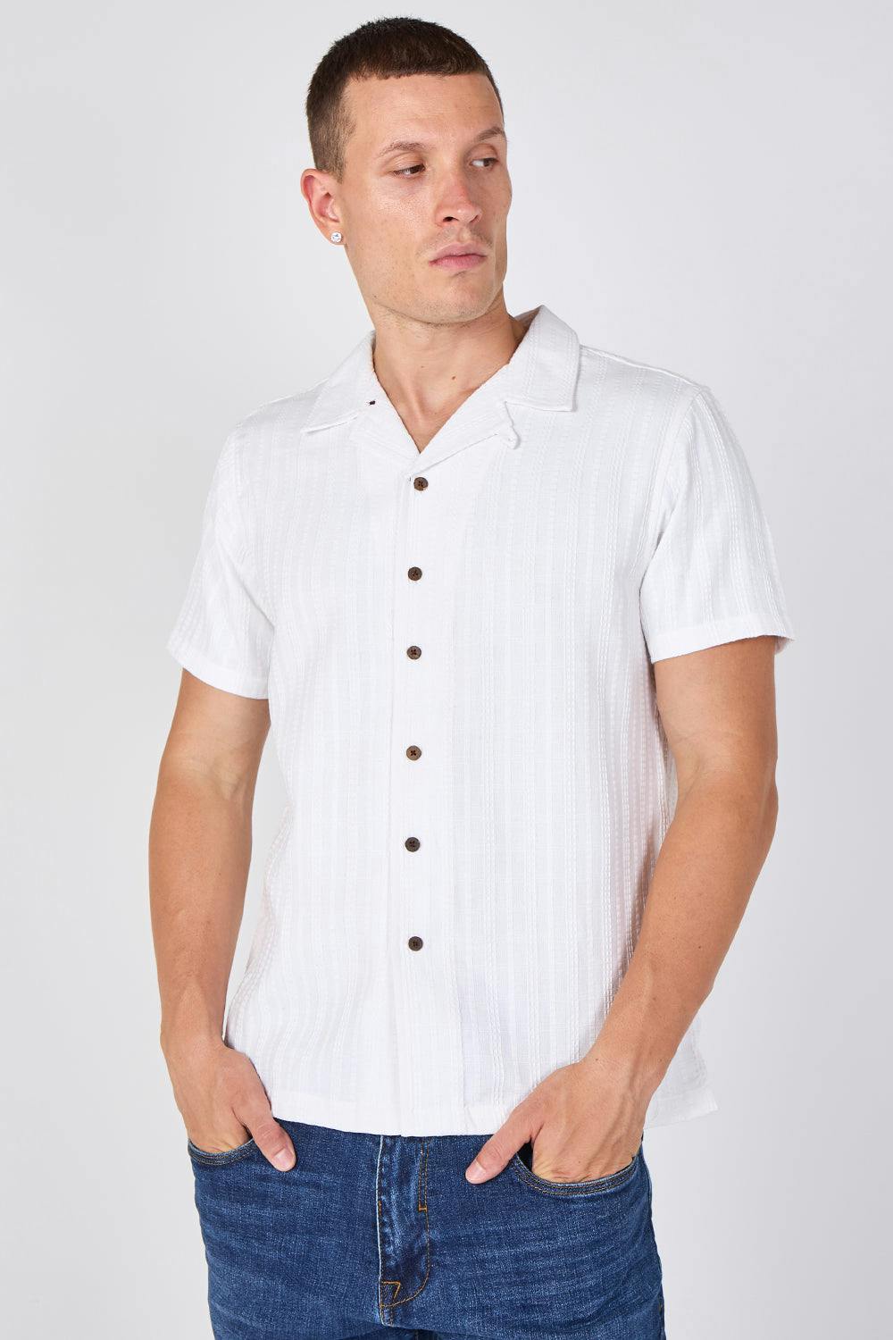 F.f.f.g White Textured Short Sleeve Resort Collar Shirt - Off - S