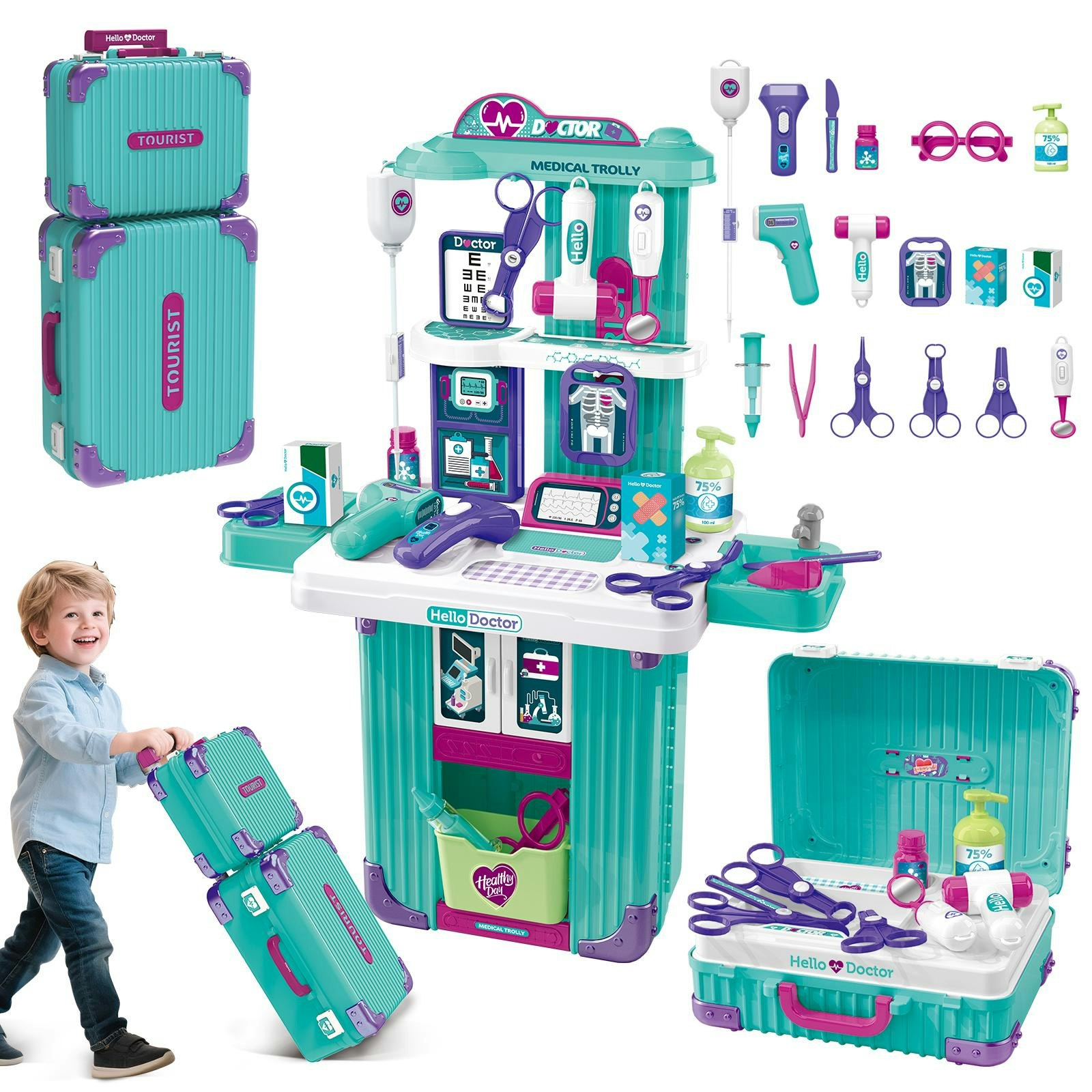 Deao Toys Interactive Doctor Playset With Medical Trolley Cart Pretend Medical Tool Box Play Toy - 3+