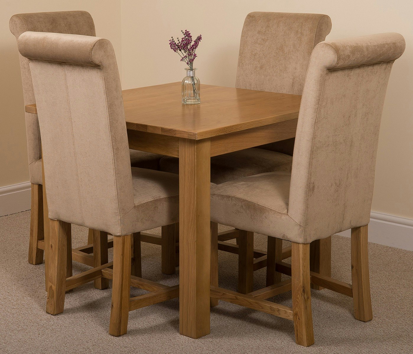 That's Furniture Oslo 90 X 90Cm Square Oak Dining Set With Washington Fabric Chairs - Oak Wood - 1 - 90X90x77cm