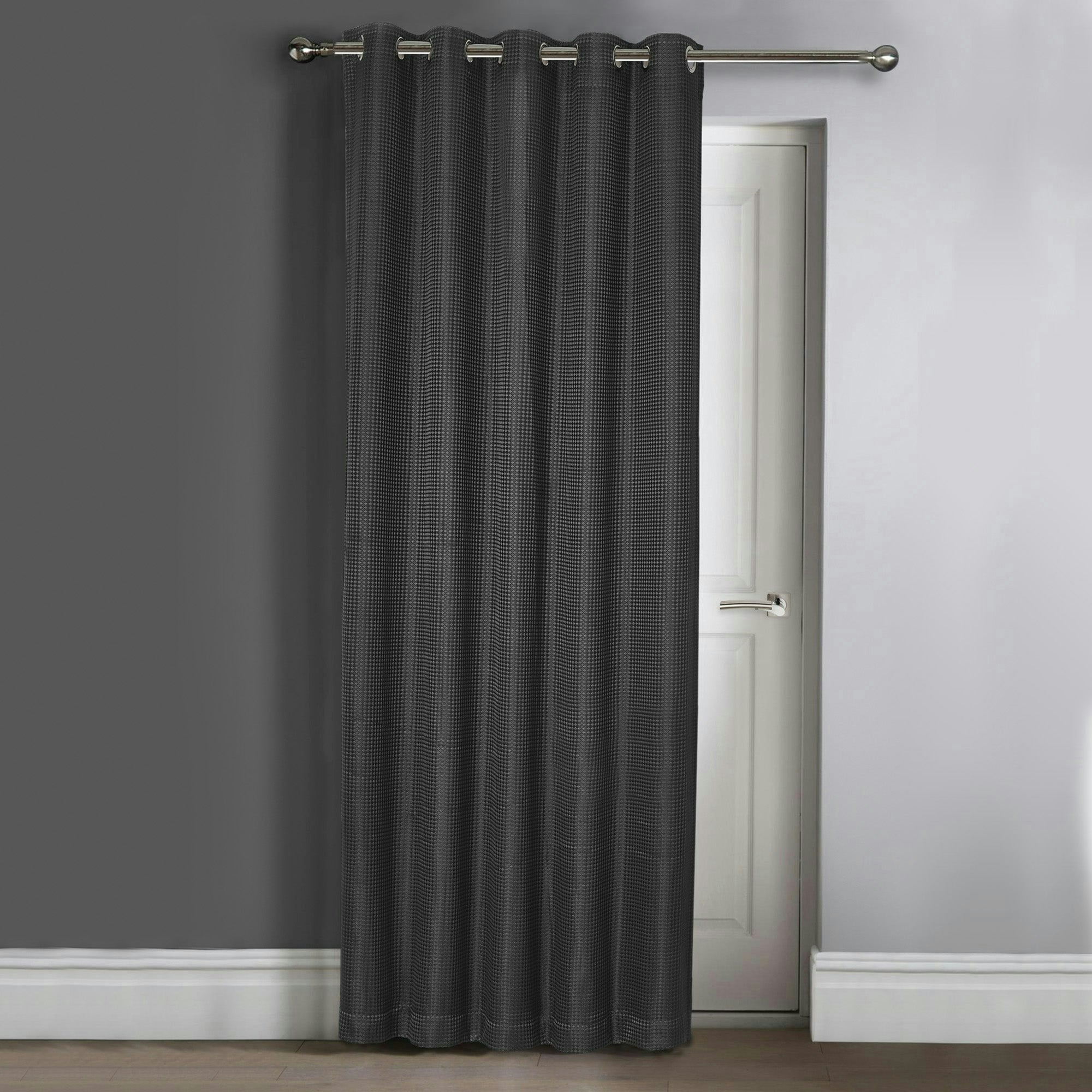 Rackhams Light Waffle Jacquard Total Blackout Door Curtain Panel - 117Cm X 213Cm - Charcoal