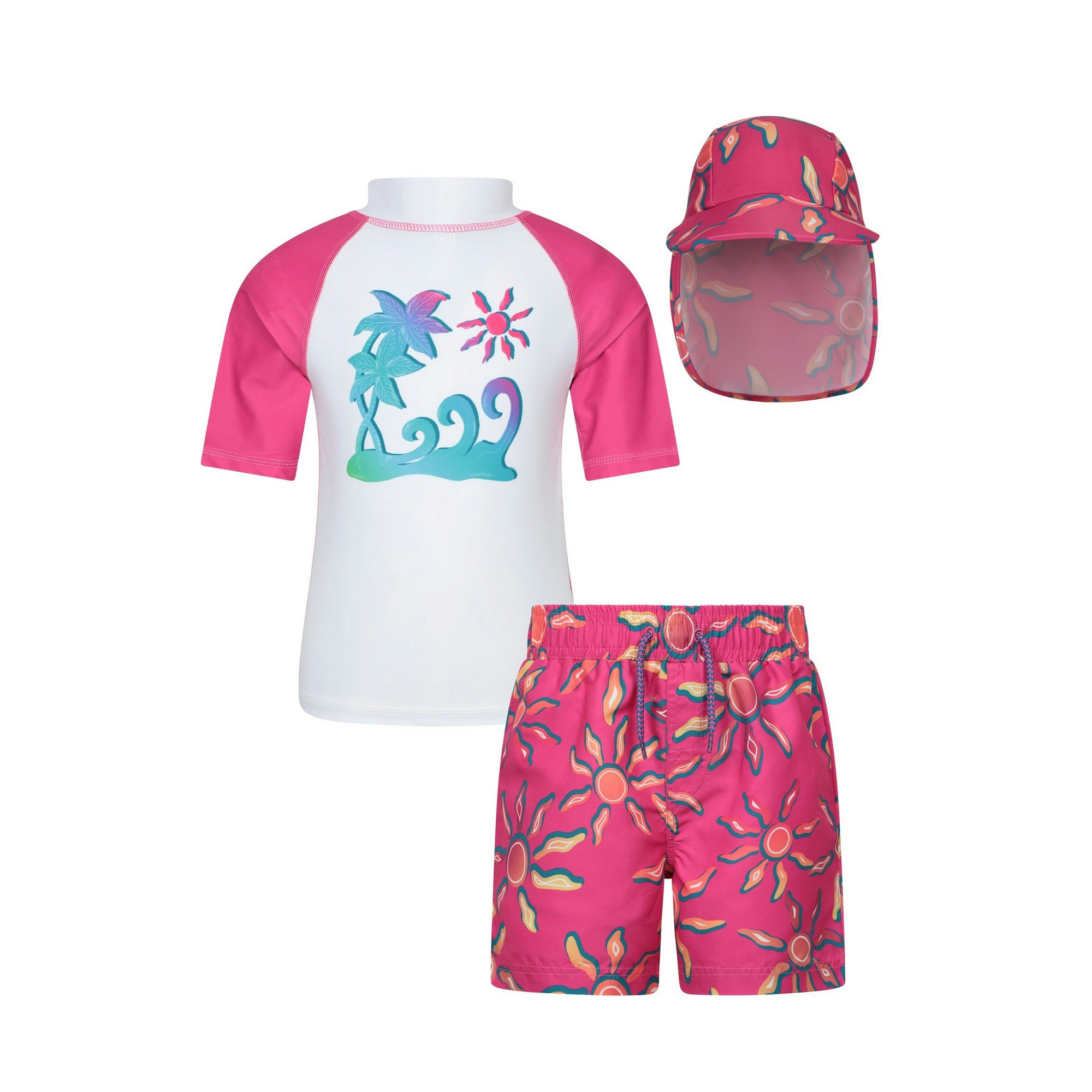 Mountain Warehouse Pink Kids Rash Guard Set - Bright - 7-8 Years - Bright