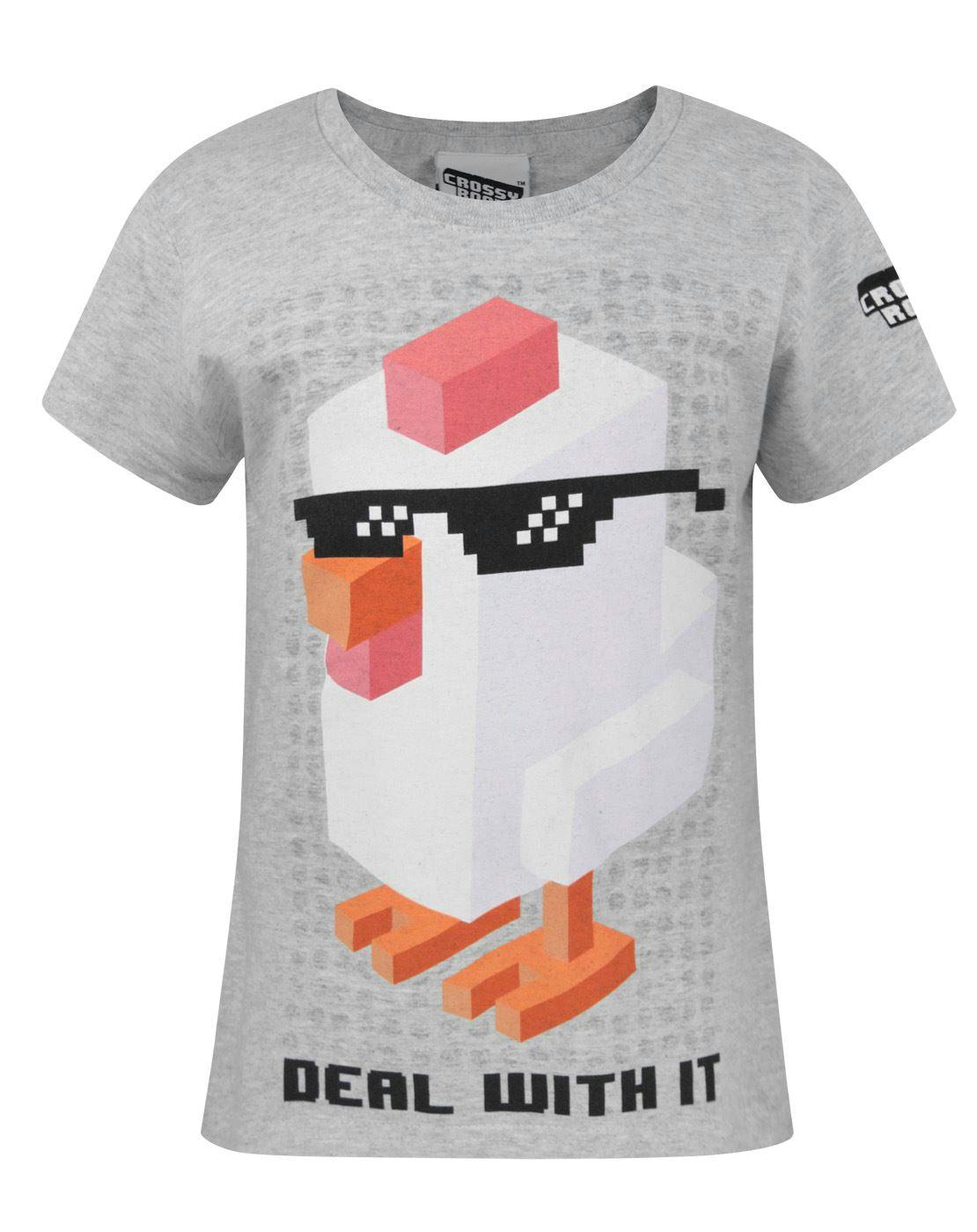 Vanilla Underground Girls Grey Crossy Road Deal With It Short Sleeved T-Shirt - 12-13 Years