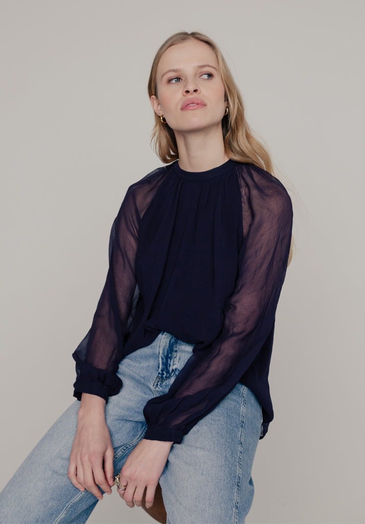 Lily And Lionel Light Helena Bow Detail Blouse In Navy - 6