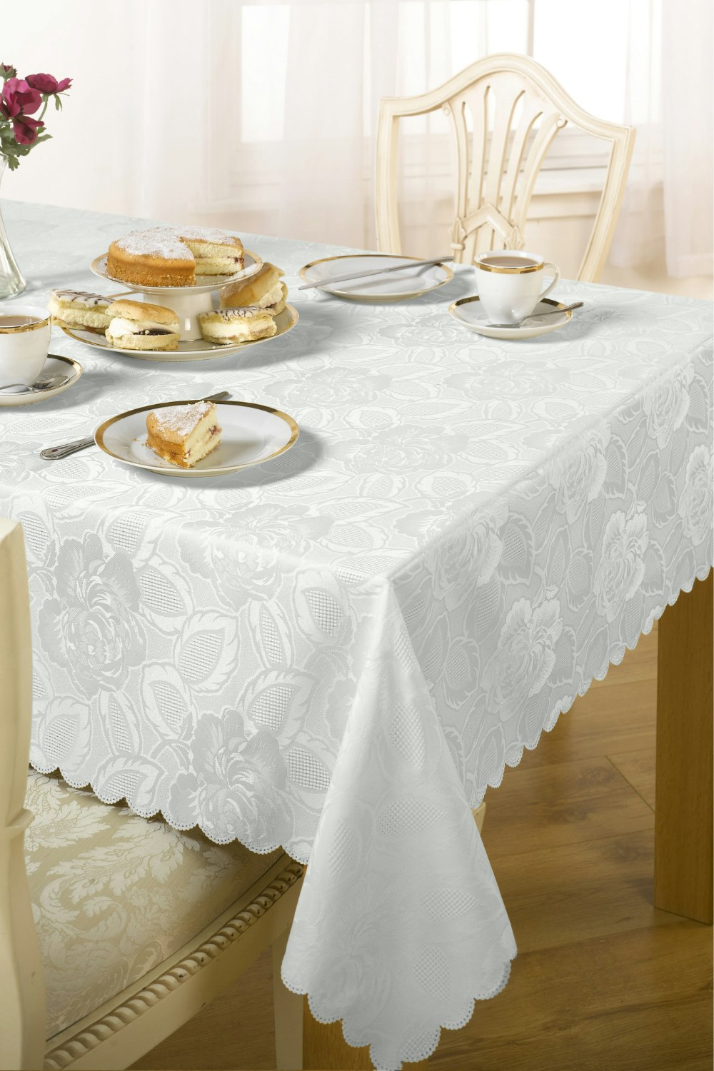 Emma Barclay White Damask Rose Tablecloths - 60 X 84"