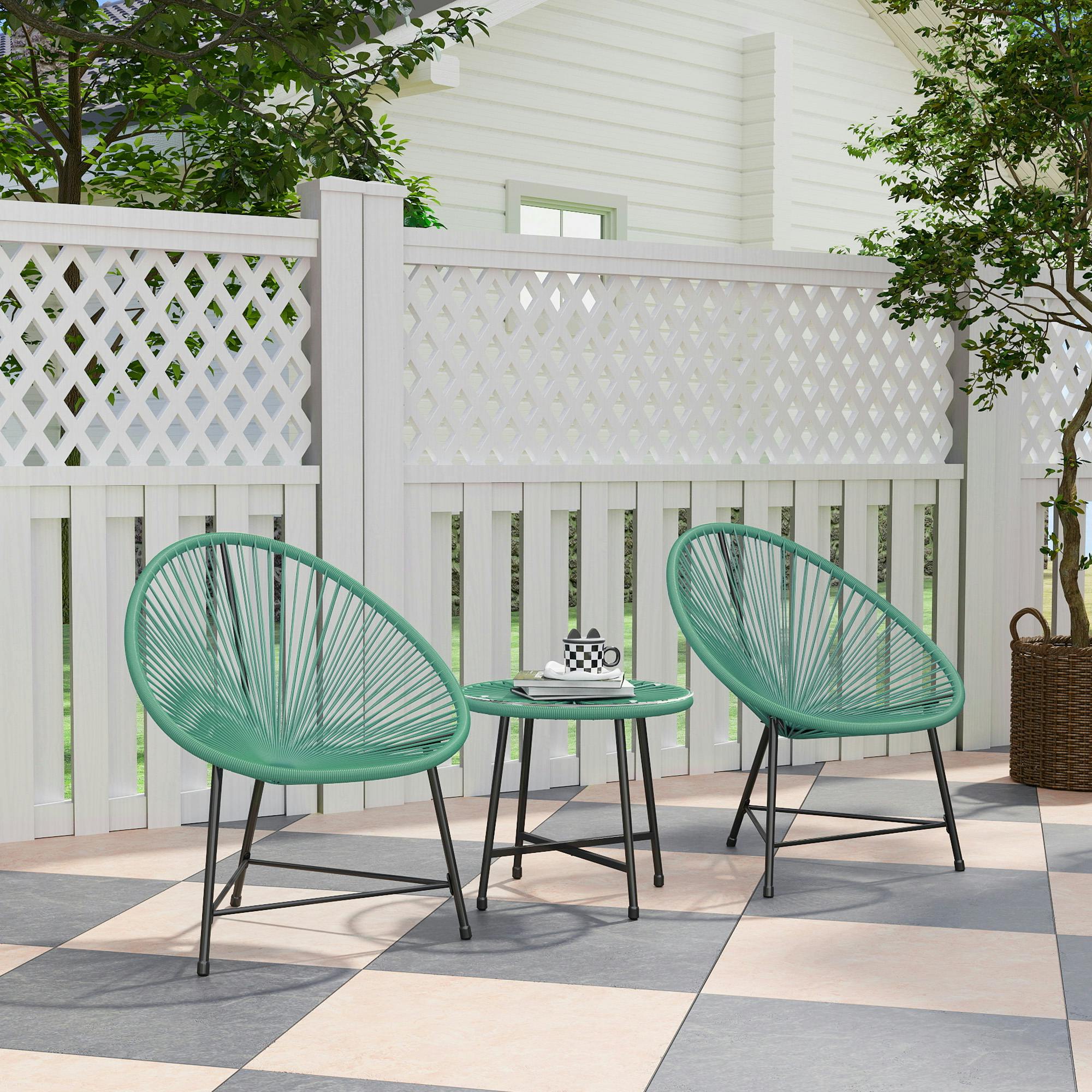Outsunny Green Rattan Bistro Set With Acapulco Chairs And Glass Table, - Not Applicable - Steel, Pe Rattan, Tempered Glass