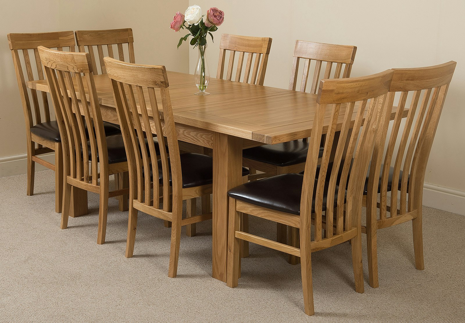That's Furniture Grain/Brown Seattle Oak Extending Dining Table With Harvard Oak Chairs - Natural Oak - 8 Chairs