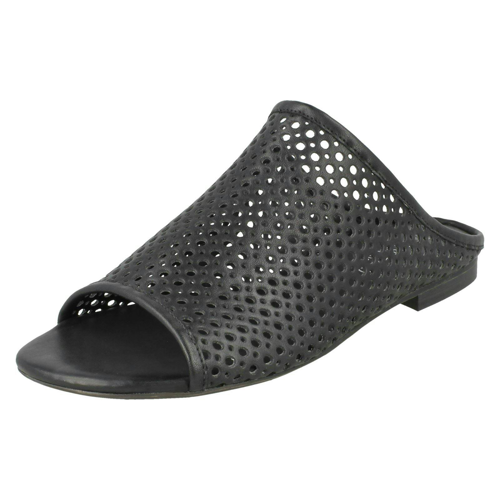 Savannah Women's Black Flat Punched Upper Mule Sandals - Uk 4
