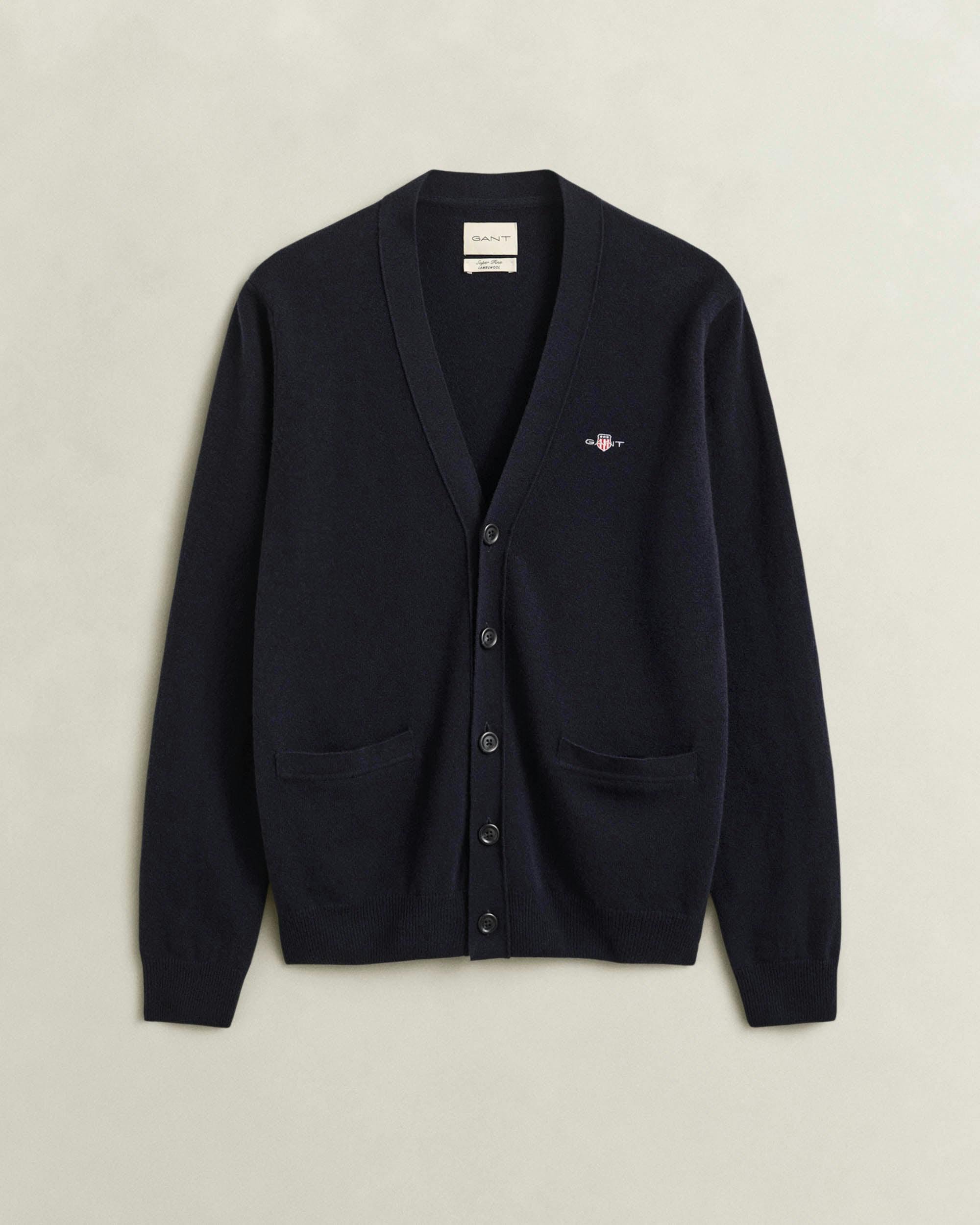 Gant Men's Navy Superfine Lambswool V-Neck Cardigan - 410 Marine - Size 38 - Image 4