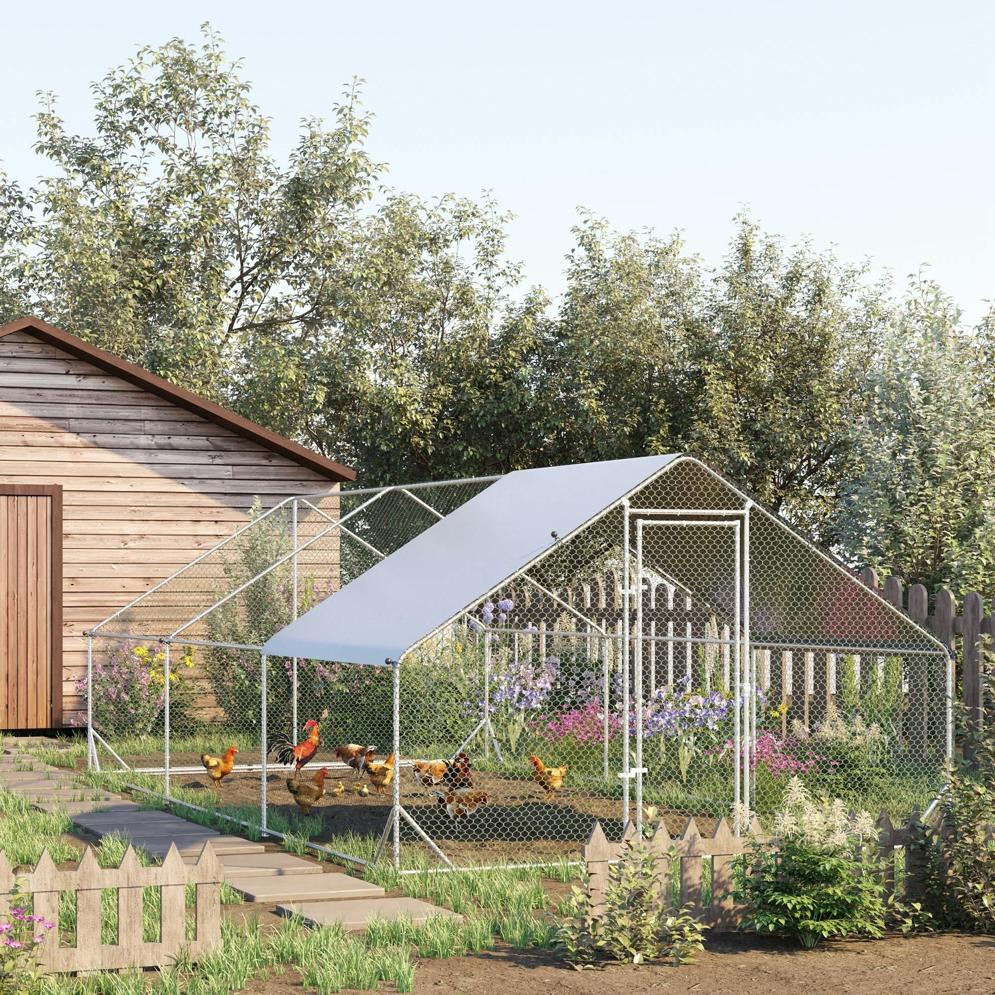 Walk In Chicken Run Large Galvanised Chicken Coop with Cover 6 X 3 X 2m - Image 3