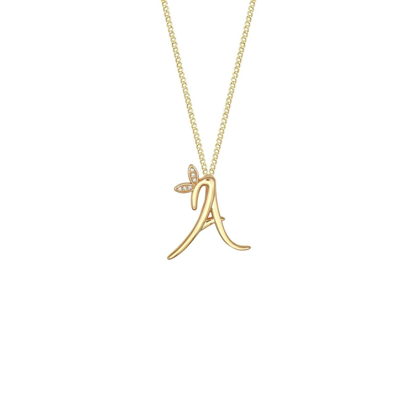 Say It With Yellow/Gold Winged Diamond Initial Necklace - A