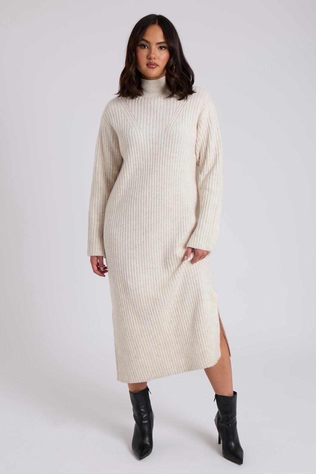 Urban Bliss Stand Neck Dress Ribbed - S