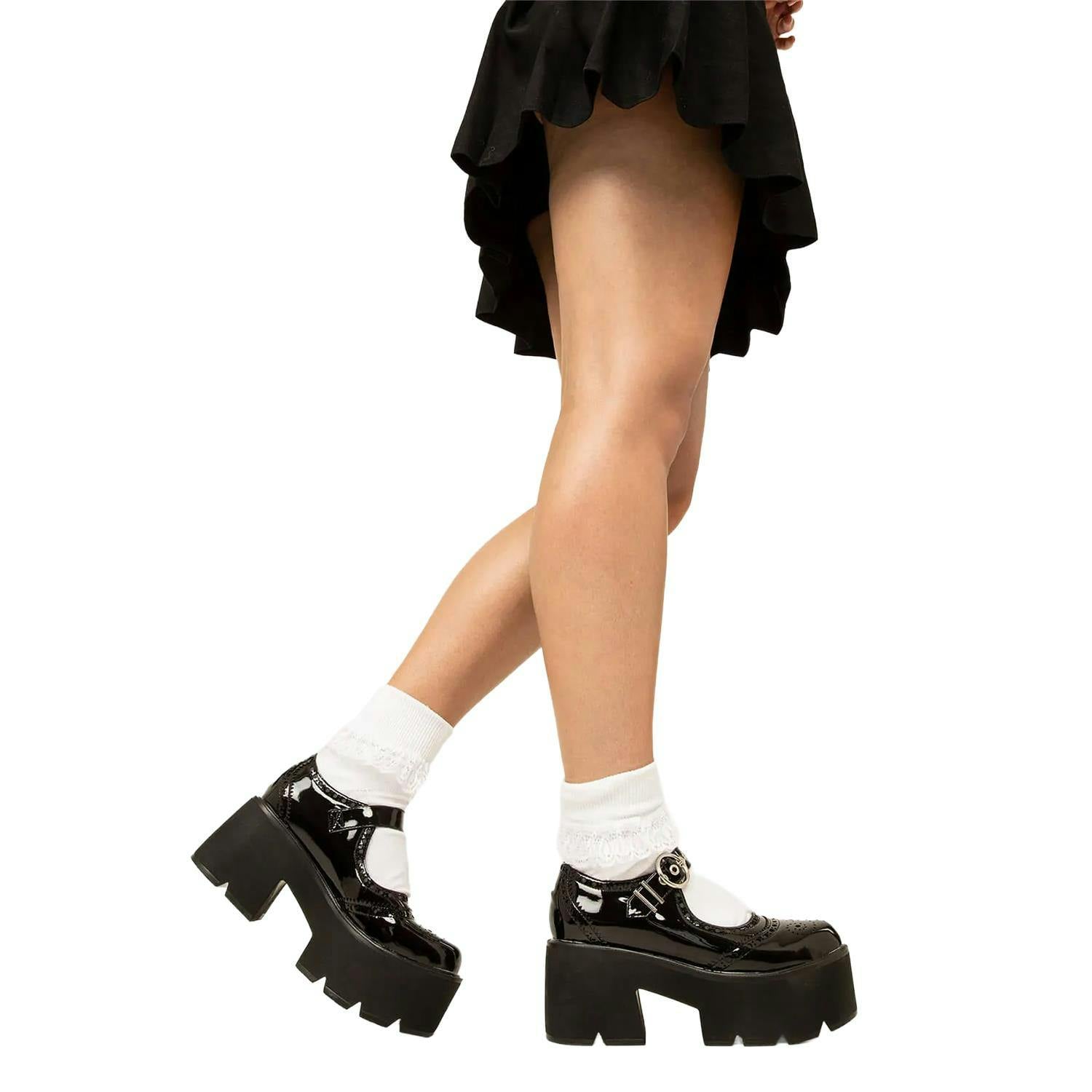 Lamoda Women's Black Dedicated Chunky Mary Jane Shoes Patent Platform Gothic Heels - Uk5