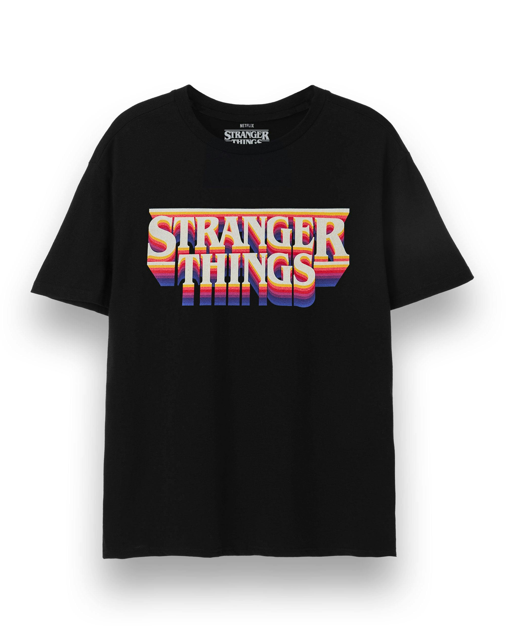 Vanilla Underground Unisex Black Stranger Things Retro Logo Short Sleeved T-Shirt - Medium