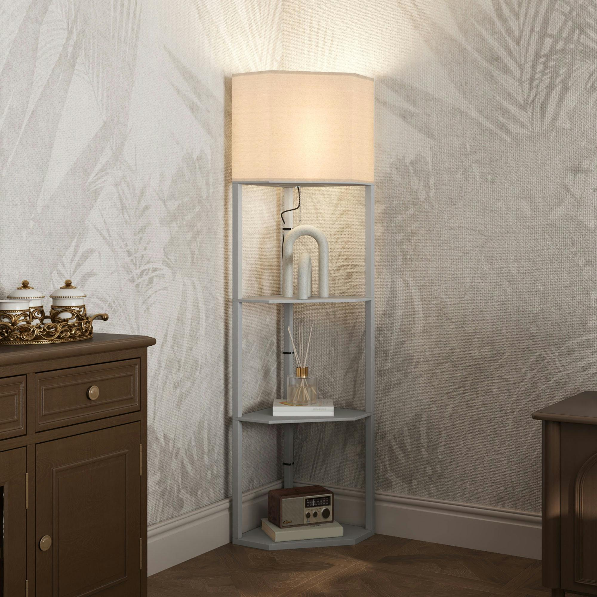 Homcom Light Corner Modern Floor Lamp With Shelves For Living Room
