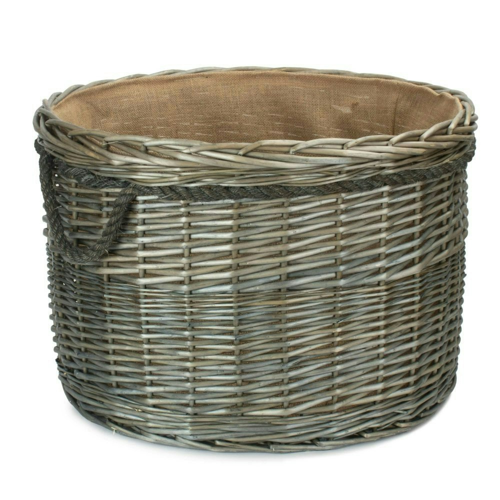 Red Hamper Red/Brown Hamper Antique Wash Round Wicker Log Basket - Large