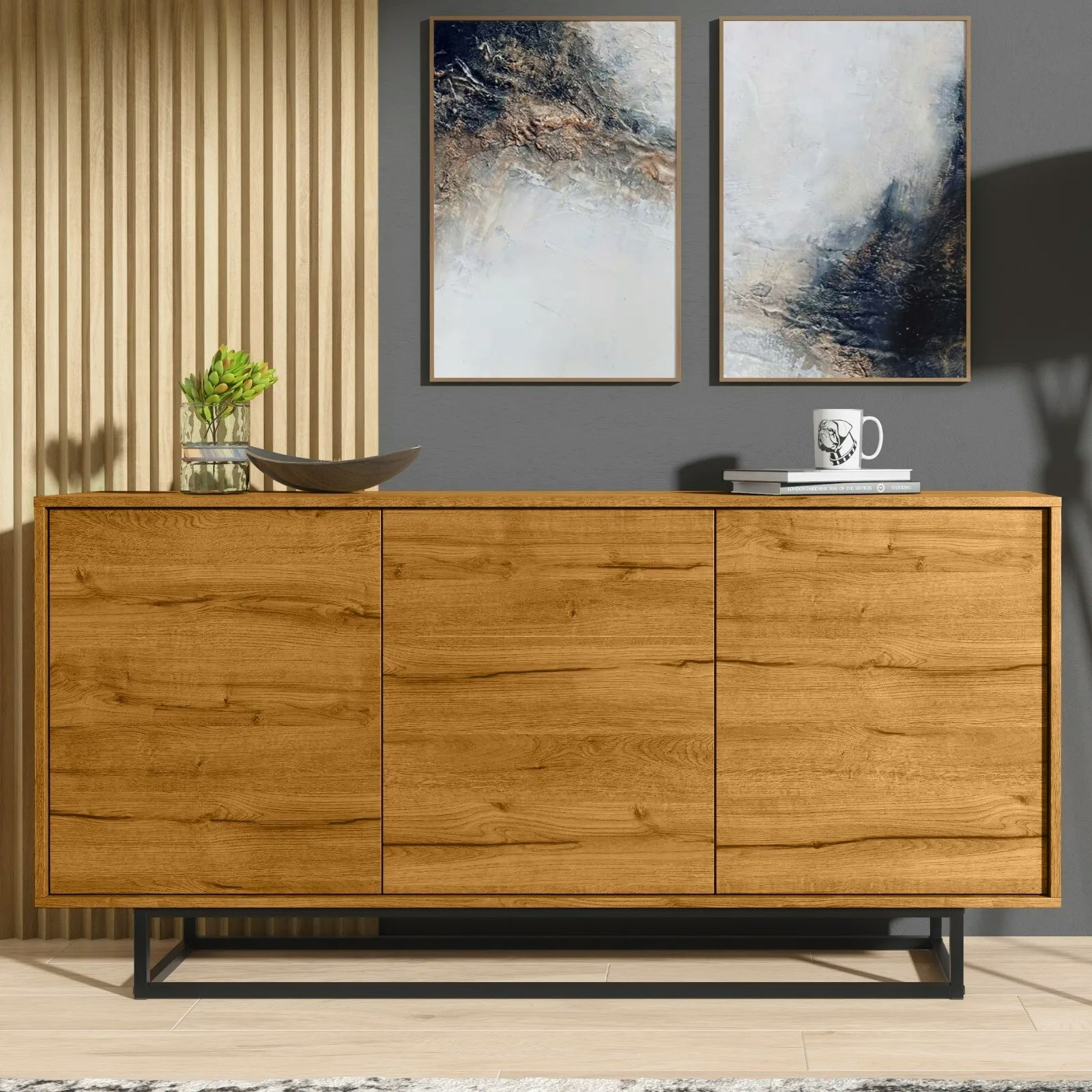 Mex Furniture Bold 160Cm Loft Retro Industrial Sideboard Vintage Oak Tv Unit Cabinet Cupboard - Oak Matt Body & Oak Matt Doors - Mdf/Chipboard 160 Cm