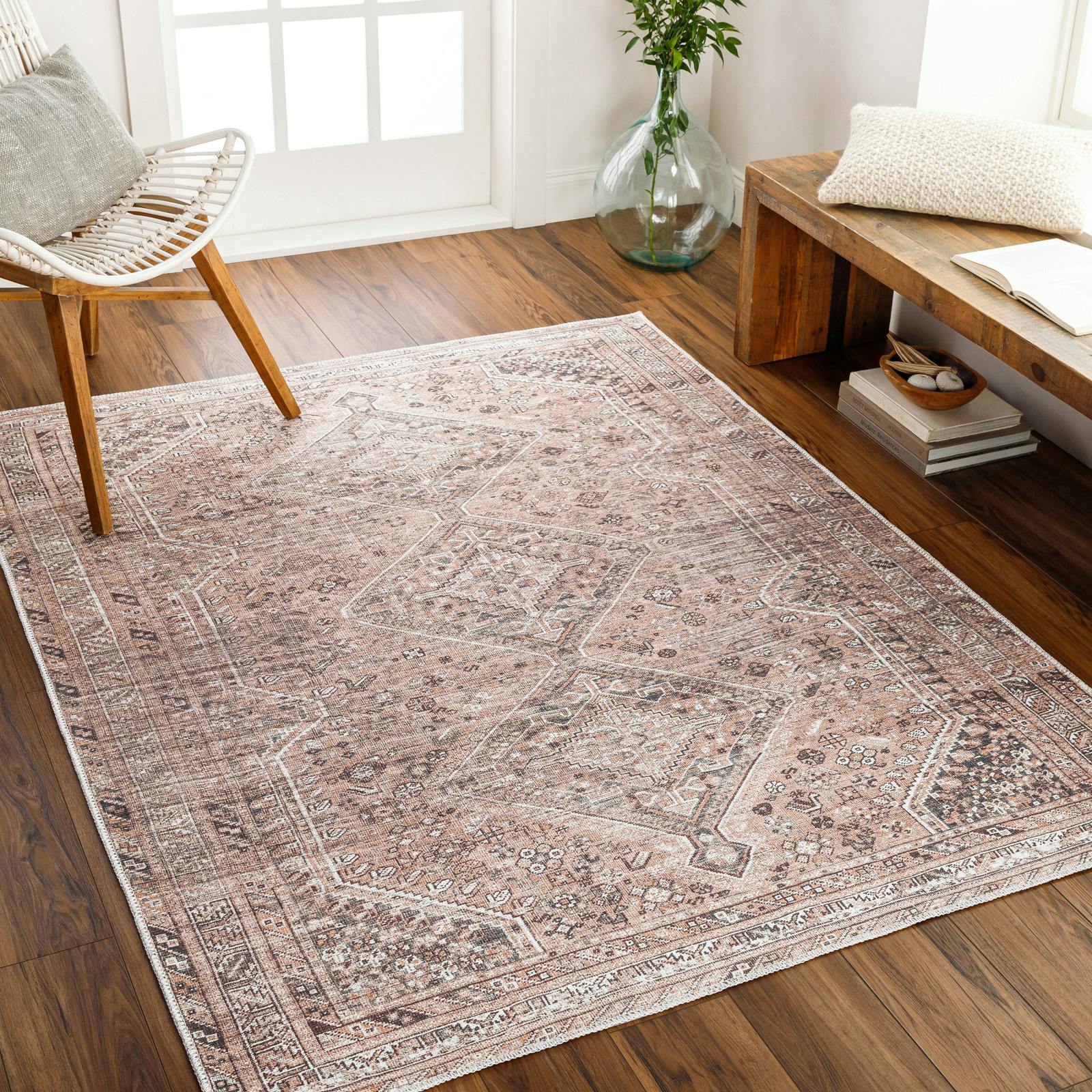 Photos - Area Rug Rackhams Amelie-Washable Light Brown Traditional Vintage Boho Rug - 160 x 220 cm