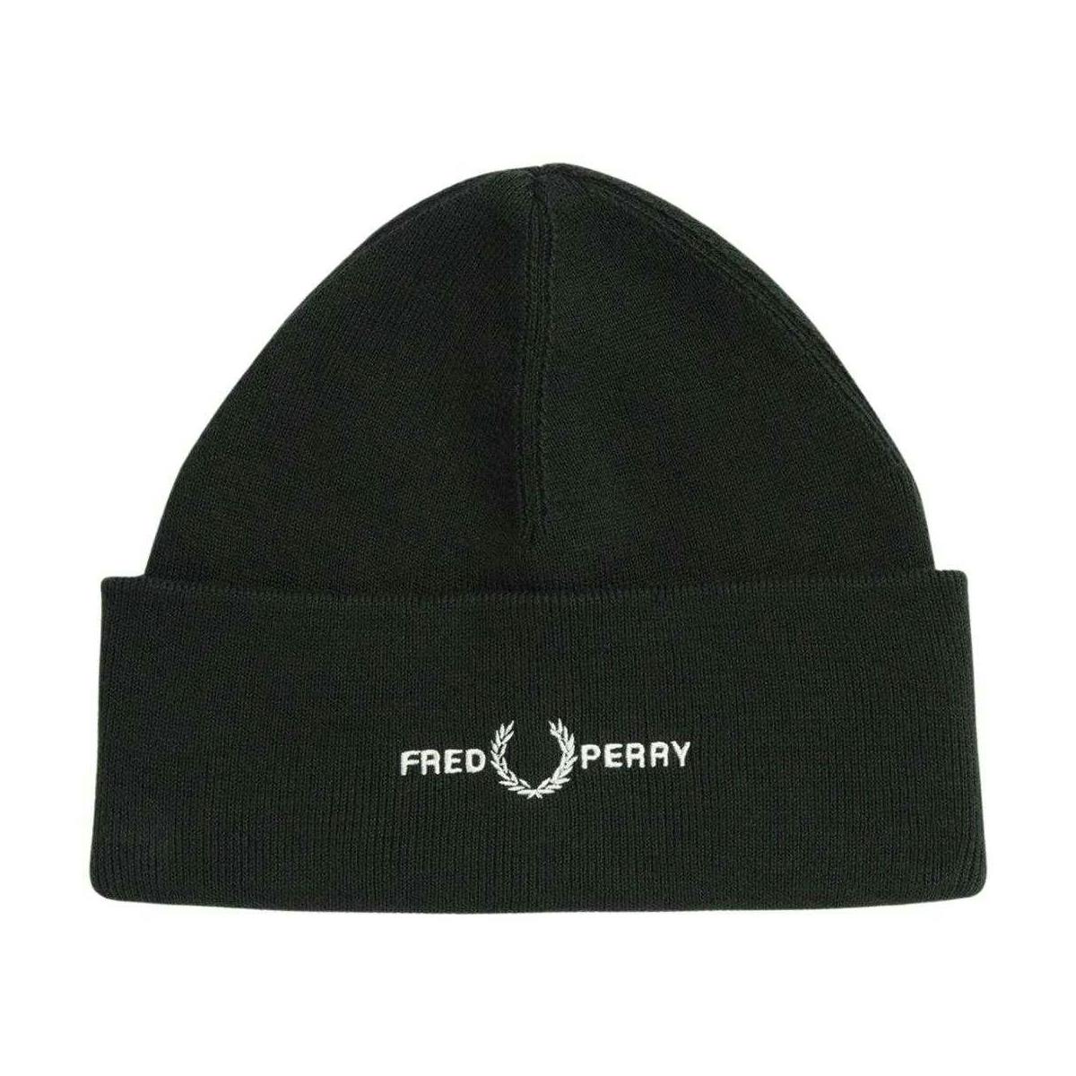 Fred Perry Unisex Dark/Green Adult Graphic Logo Beanie - One Size - 55% Acrylic/45% Cotton