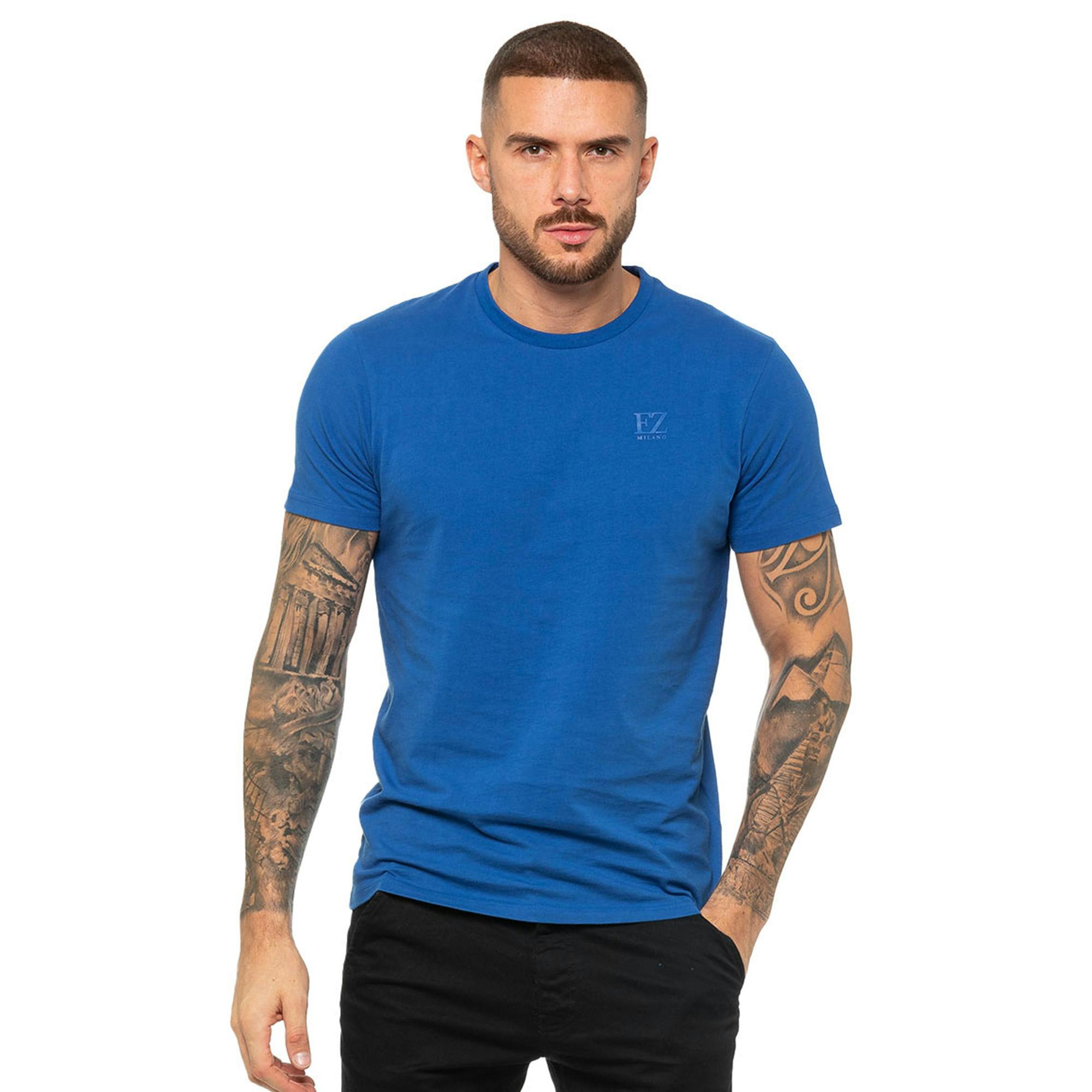 Enzo Men's Blue Crew Neck T-Shirt - M - 100% Cotton