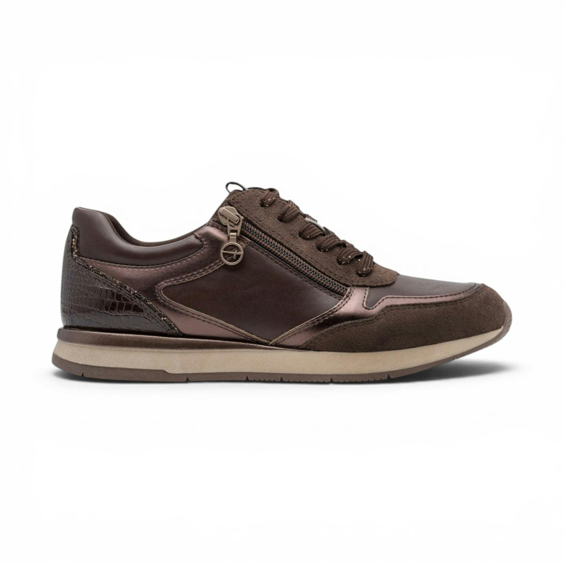 Tamaris Women's Brown Faux Leather Fashion Lace Up Sneakers - 23613-46 - Uk 7.5 | Eu 41 | Us 9.5